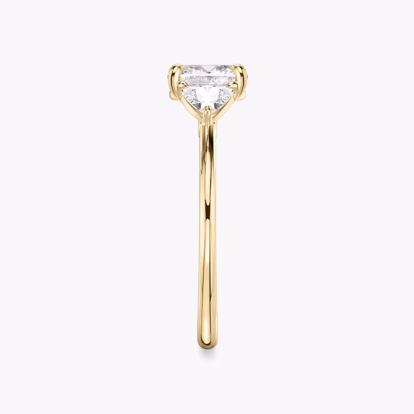 The Three Stone | Cushion | 18k | Yellow Gold | bandAccent: Plain | sideStoneCarat: 0.25ct | sideStoneShape: Trillion | diamondOrientation: vertical | caratWeight: other