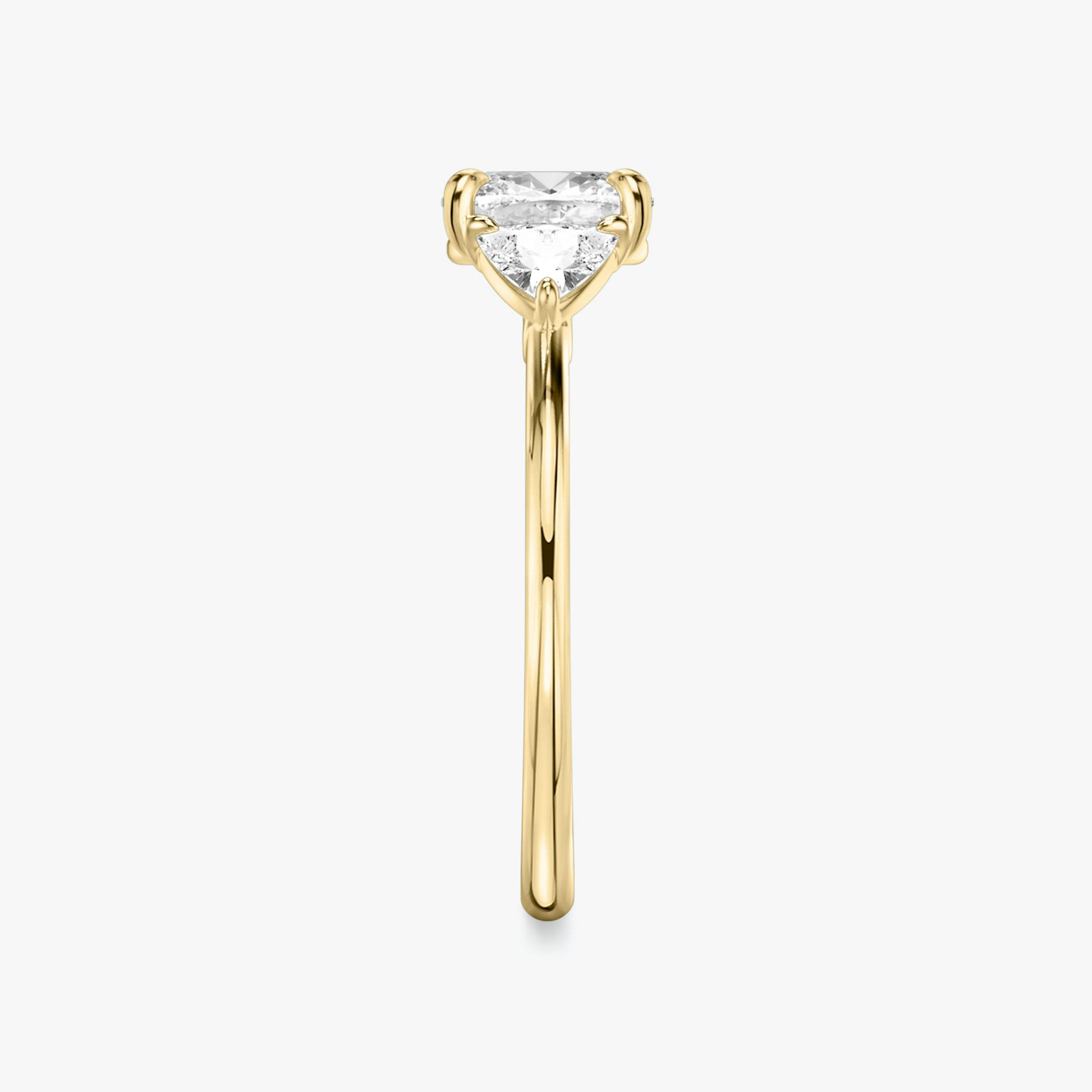 The Three Stone | Cushion | 18k | Yellow Gold | bandAccent: Plain | sideStoneCarat: 0.25ct | sideStoneShape: Trillion | diamondOrientation: vertical | caratWeight: other