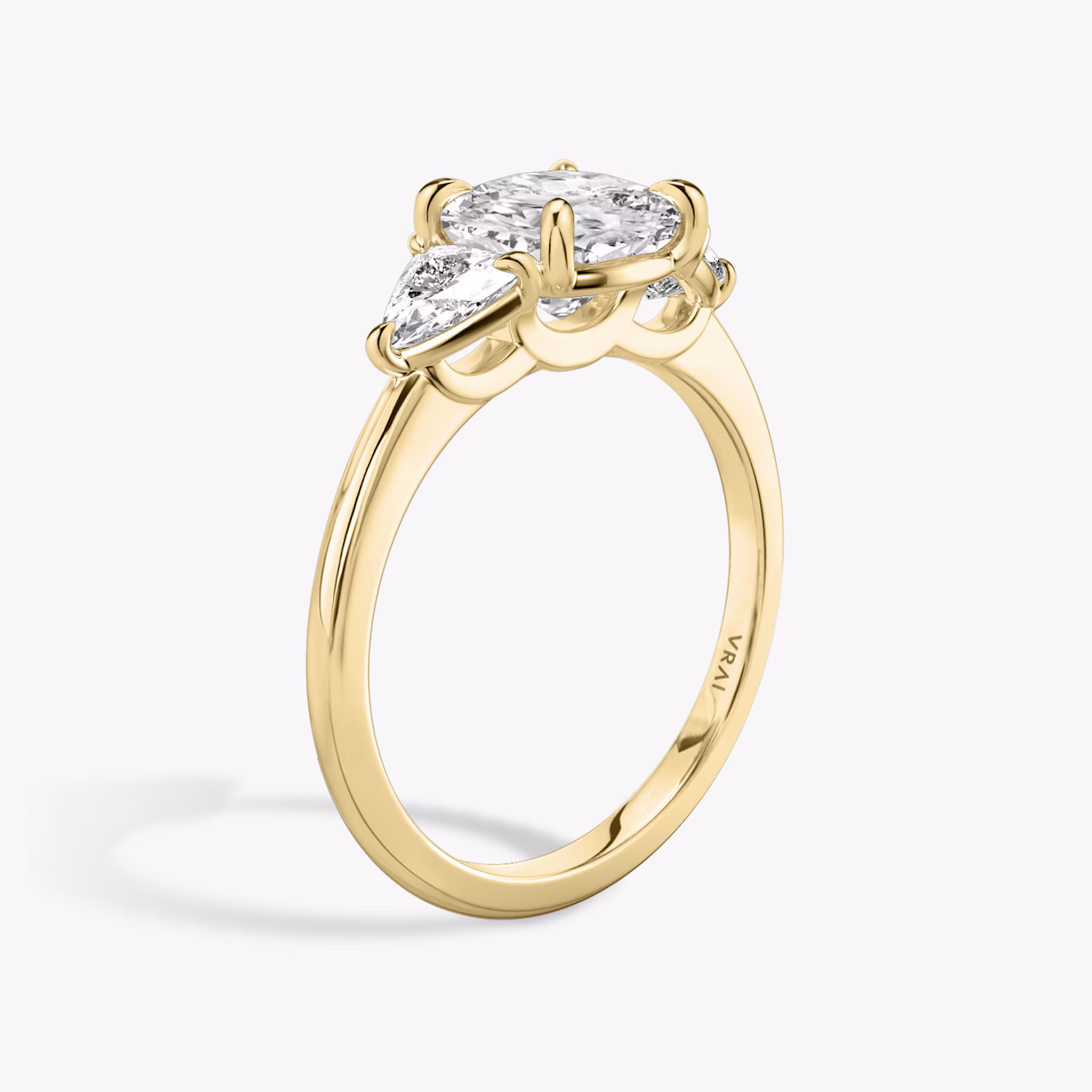The Three Stone | Cushion | 18k | Yellow Gold | bandAccent: Plain | sideStoneCarat: 0.25ct | sideStoneShape: Trillion | diamondOrientation: vertical | caratWeight: other