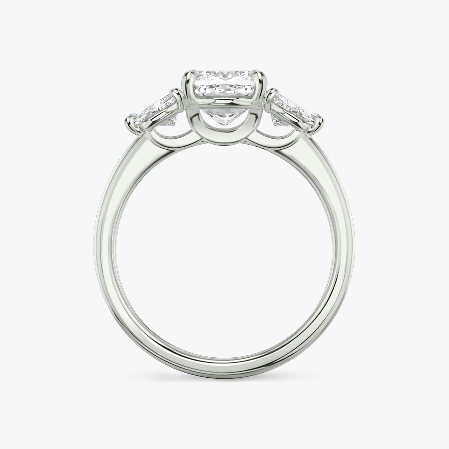 The Three Stone | Cushion | 18k | White Gold | bandAccent: Plain | sideStoneCarat: 0.25ct | sideStoneShape: Trillion | diamondOrientation: vertical | caratWeight: other
