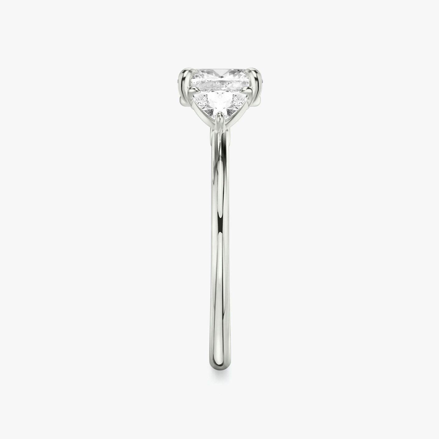 The Three Stone | Cushion | 18k | White Gold | bandAccent: Plain | sideStoneCarat: 0.25ct | sideStoneShape: Trillion | diamondOrientation: vertical | caratWeight: other