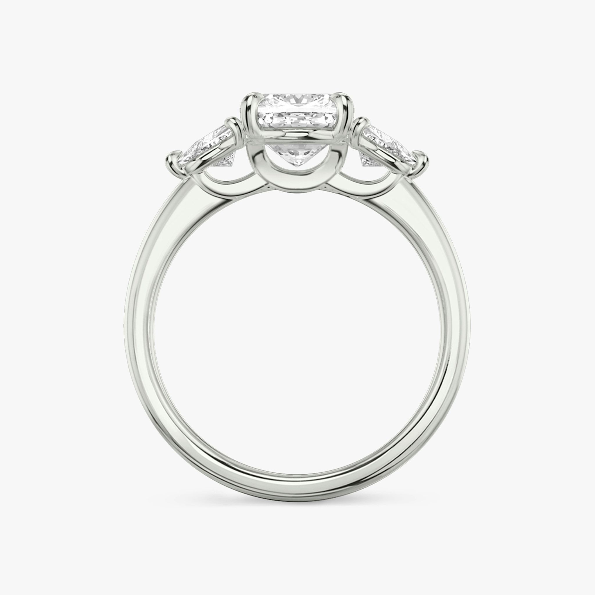 The Three Stone | Cushion | Platinum | bandAccent: Plain | sideStoneCarat: 0.25ct | sideStoneShape: Trillion | diamondOrientation: vertical | caratWeight: other