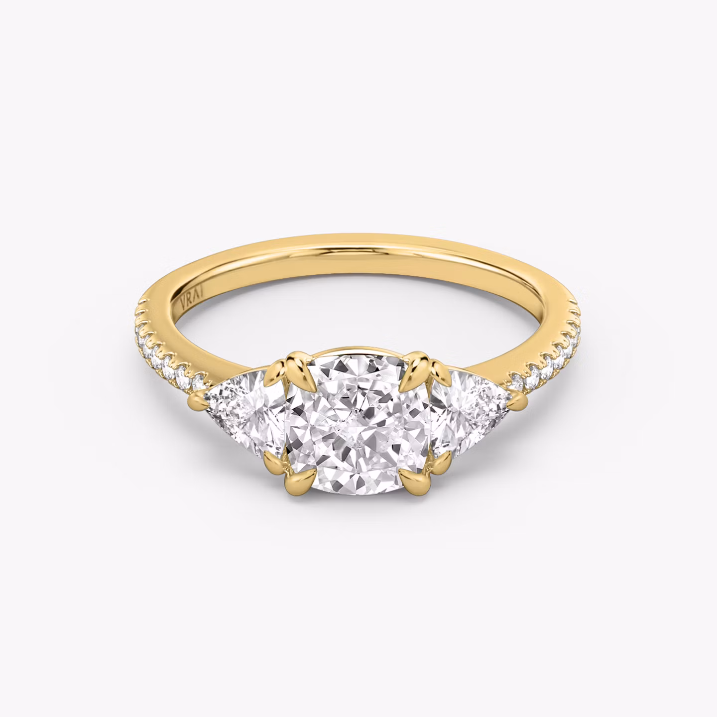 The Three Stone Cushion | Yellow Gold