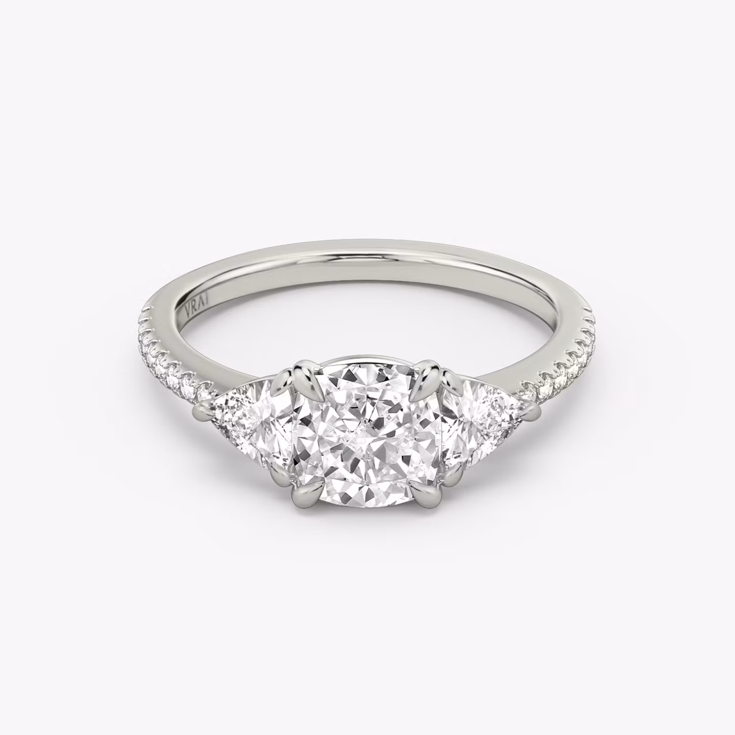 The Three Stone Cushion | White Gold