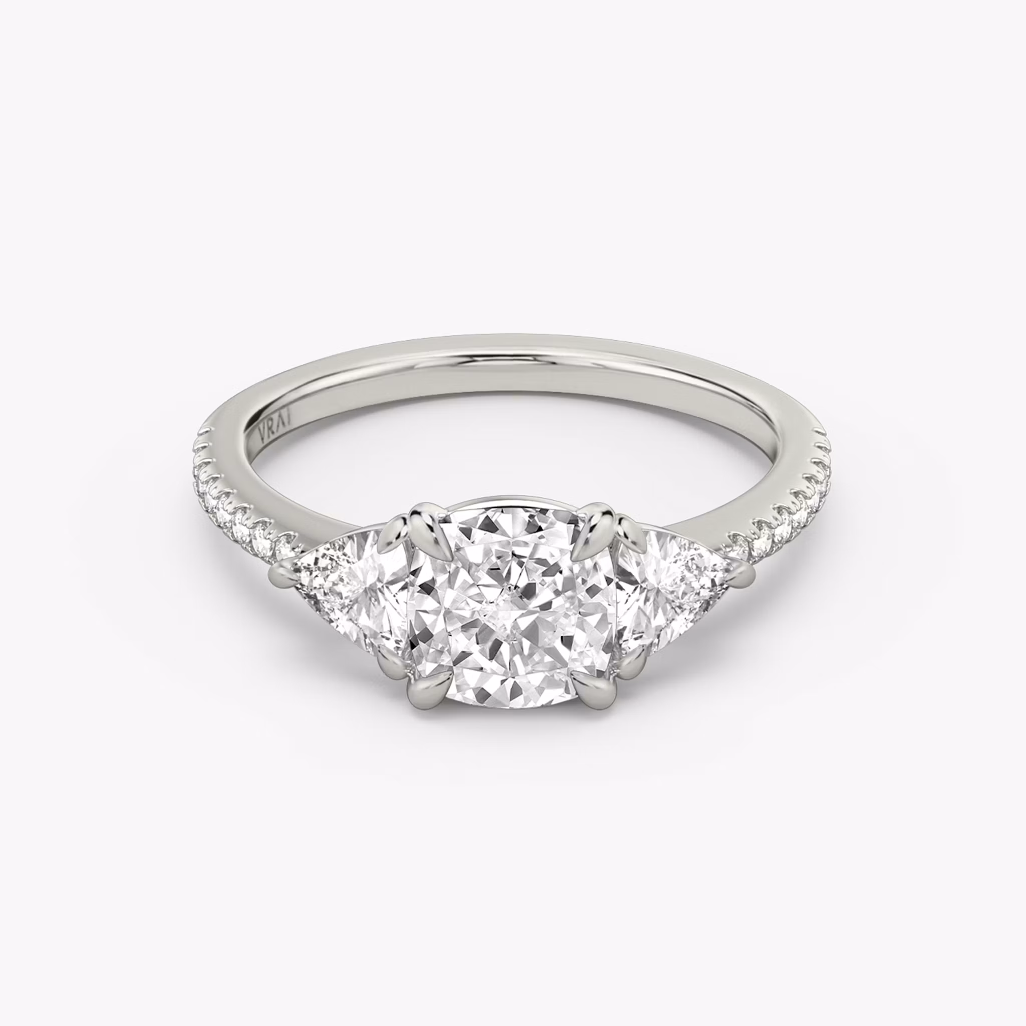 Three Stone Cushion | White Gold