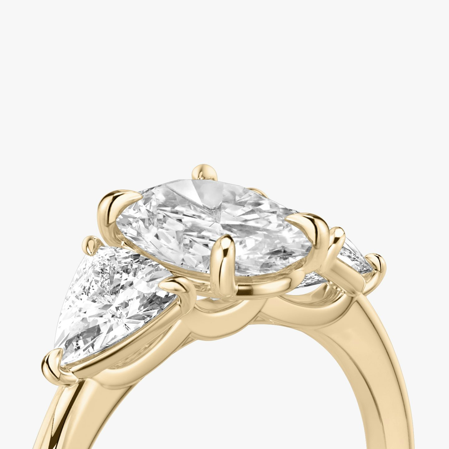 The Three Stone | Oval | 14k | Rose Gold | bandAccent: Plain | sideStoneCarat: 0.50ct | sideStoneShape: Trillion | diamondOrientation: vertical | caratWeight: other