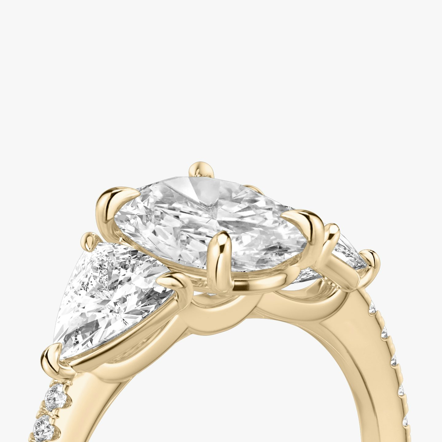 The Three Stone | Oval | 14k | Rose Gold | bandAccent: Pavé | sideStoneCarat: 0.50ct | sideStoneShape: Trillion | diamondOrientation: vertical | caratWeight: other