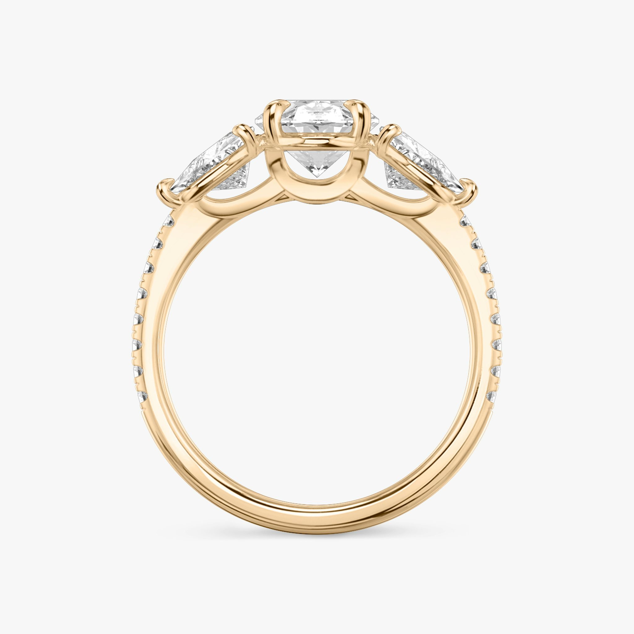 The Three Stone | Oval | 14k | Rose Gold | bandAccent: Pavé | sideStoneCarat: 0.50ct | sideStoneShape: Trillion | diamondOrientation: vertical | caratWeight: other