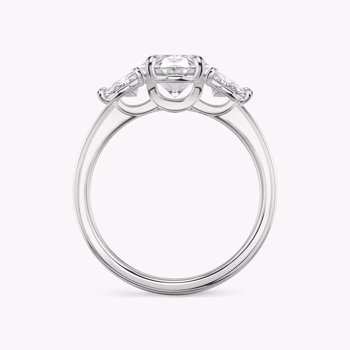The Three Stone | Oval | 18k | White Gold | bandAccent: Plain | sideStoneCarat: 0.25ct | sideStoneShape: Trillion | diamondOrientation: vertical | caratWeight: other