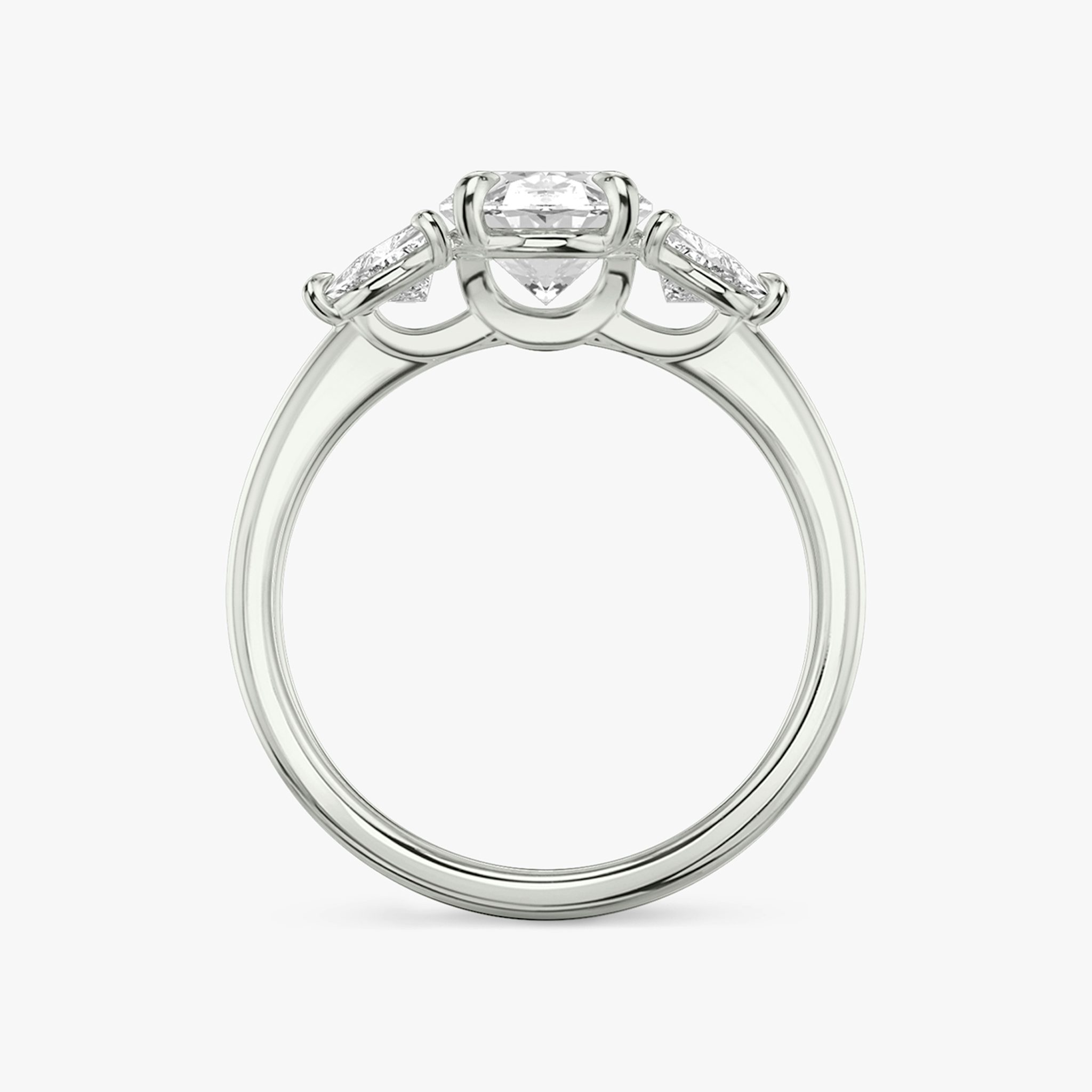 The Three Stone | Oval | 18k | White Gold | bandAccent: Plain | sideStoneCarat: 0.25ct | sideStoneShape: Trillion | diamondOrientation: vertical | caratWeight: other