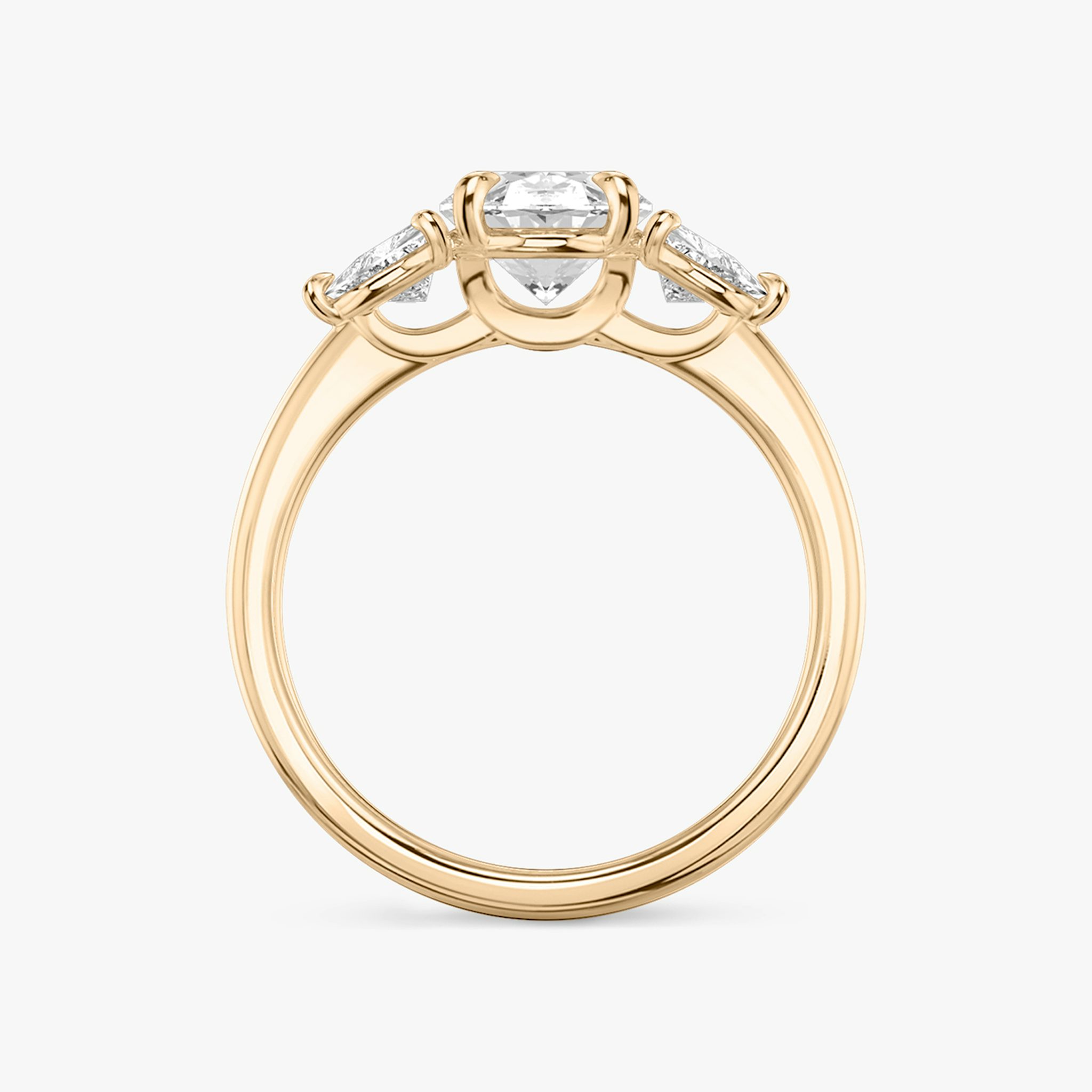 The Three Stone | Oval | 14k | Rose Gold | bandAccent: Plain | sideStoneCarat: 0.25ct | sideStoneShape: Trillion | diamondOrientation: vertical | caratWeight: other