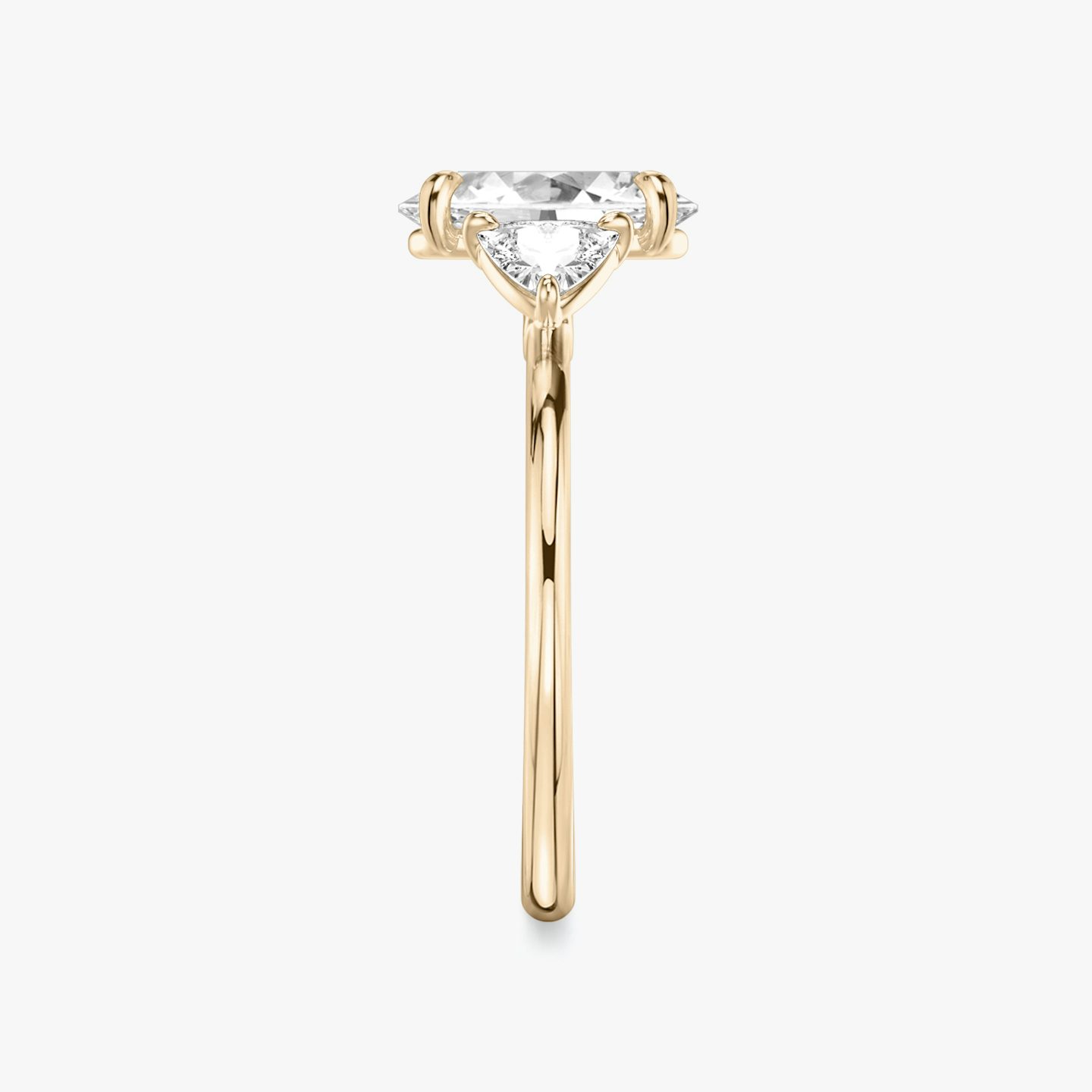 The Three Stone | Oval | 14k | Rose Gold | bandAccent: Plain | sideStoneCarat: 0.25ct | sideStoneShape: Trillion | diamondOrientation: vertical | caratWeight: other