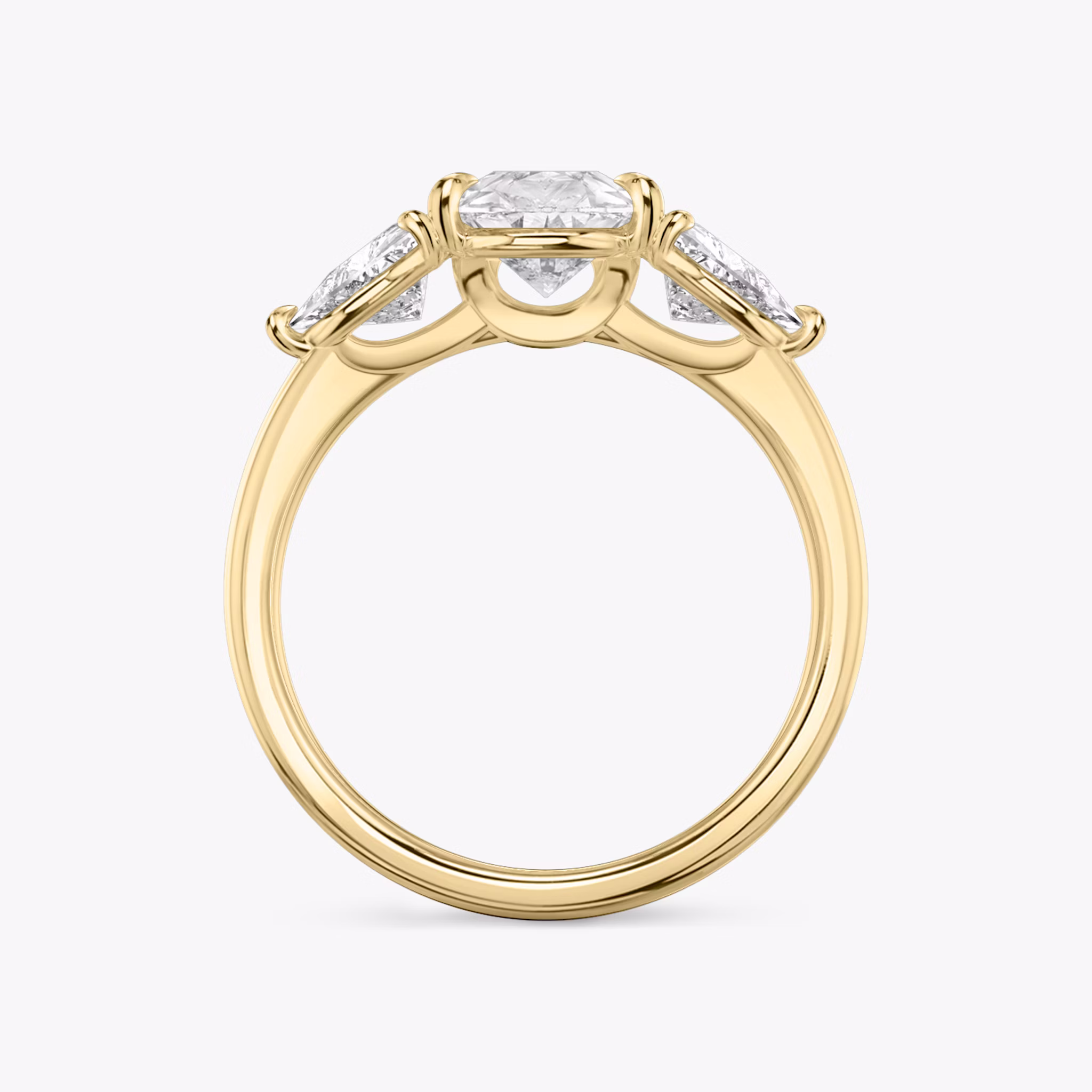 The Three Stone | Pear | 18k | Yellow Gold | bandAccent: Plain | sideStoneCarat: 0.50ct | sideStoneShape: Trillion | diamondOrientation: vertical | caratWeight: other