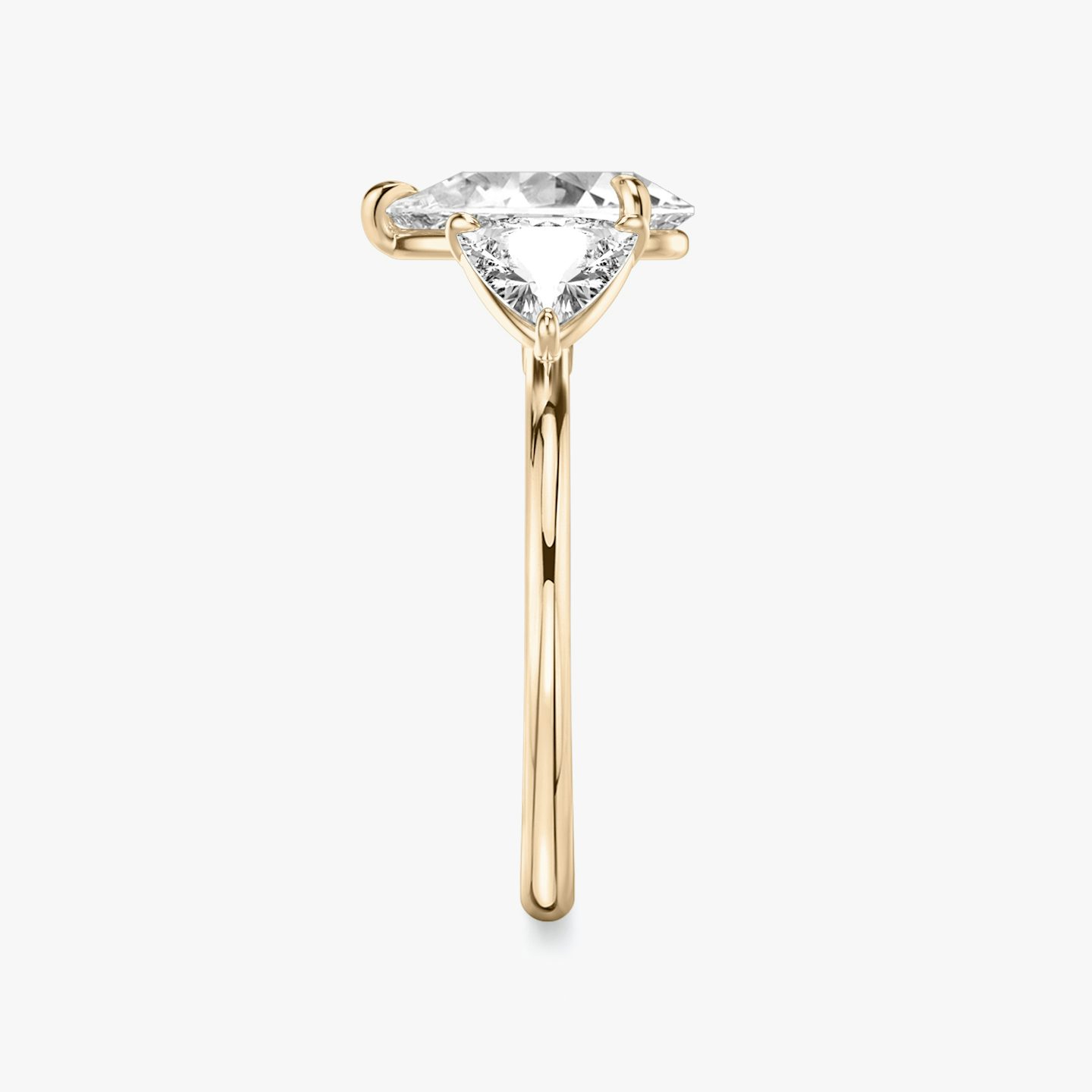 The Three Stone | Pear | 14k | Rose Gold | bandAccent: Plain | sideStoneCarat: 0.50ct | sideStoneShape: Trillion | diamondOrientation: vertical | caratWeight: other