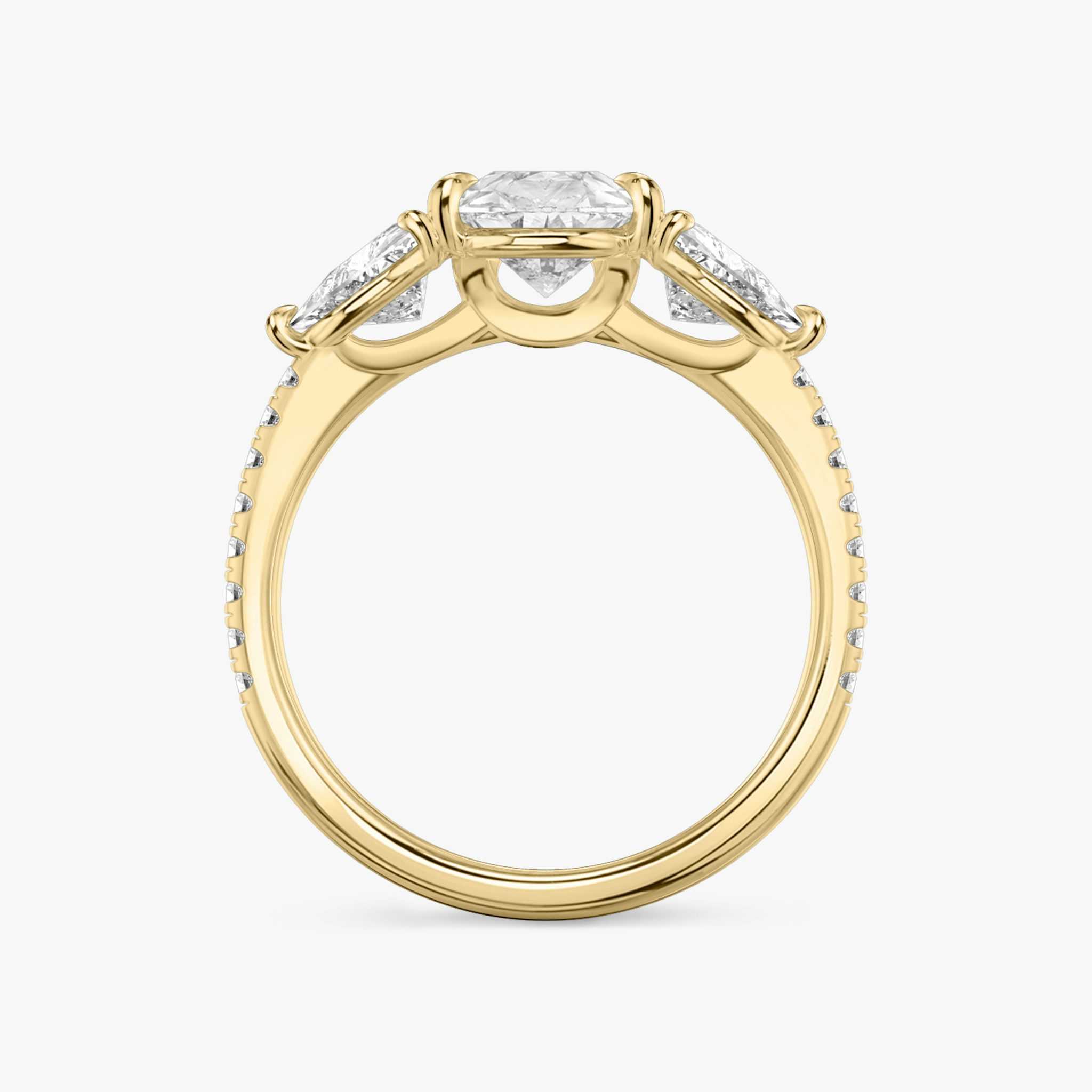 The Three Stone | Pear | 18k | Yellow Gold | bandAccent: Pavé | sideStoneCarat: 0.50ct | sideStoneShape: Trillion | diamondOrientation: vertical | caratWeight: other
