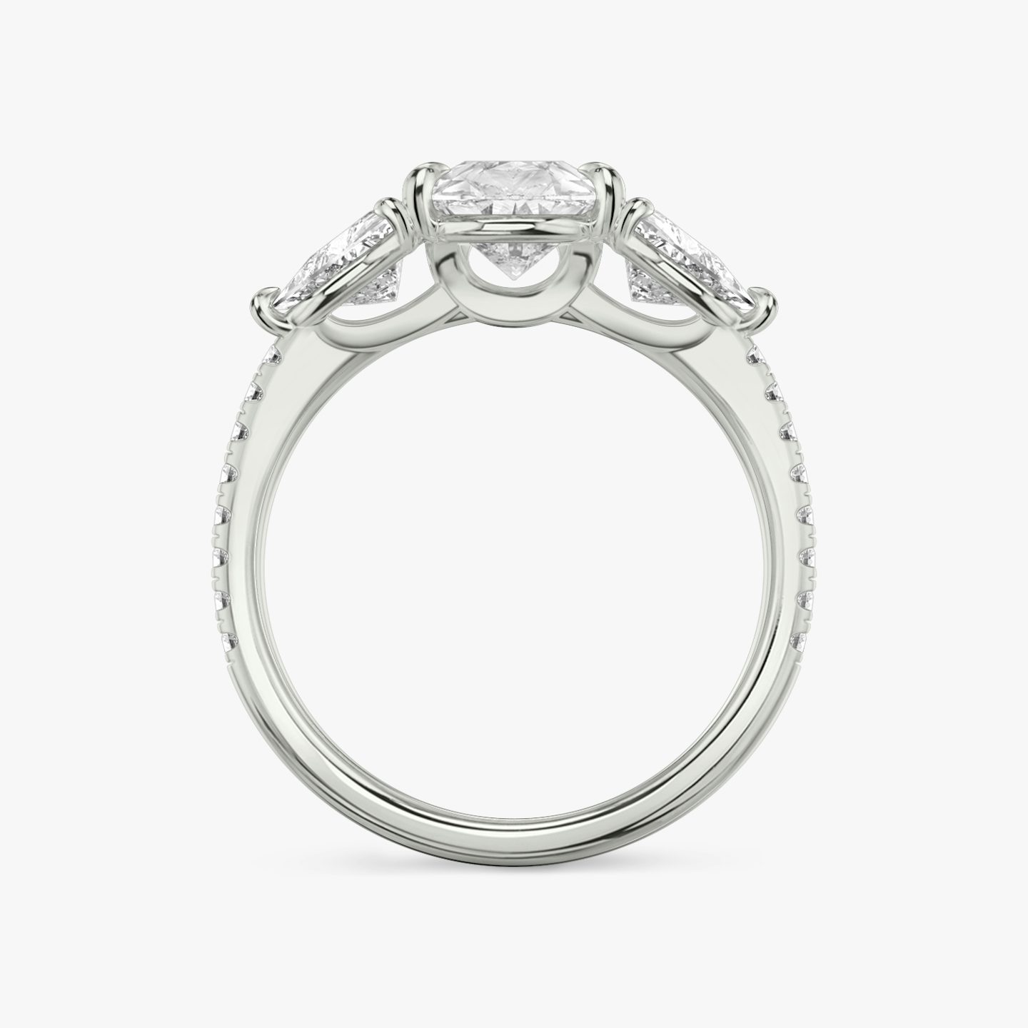 The Three Stone | Pear | 18k | White Gold | bandAccent: Pavé | sideStoneCarat: 0.50ct | sideStoneShape: Trillion | diamondOrientation: vertical | caratWeight: other