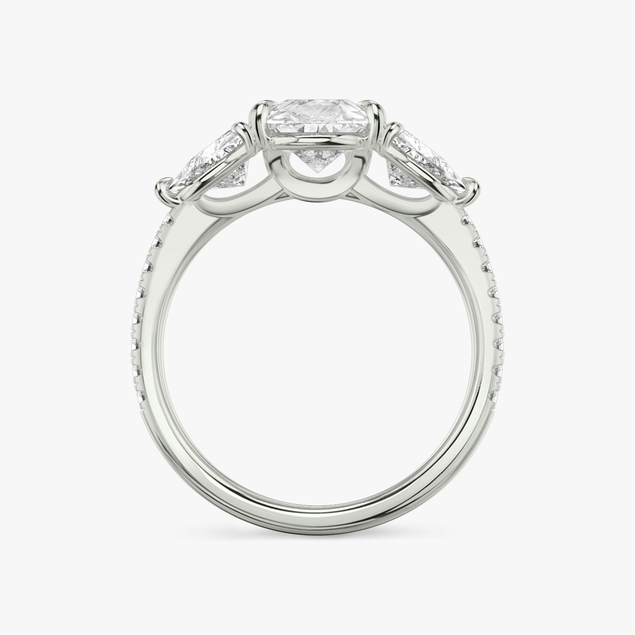The Three Stone | Pear | 18k | White Gold | bandAccent: Pavé | sideStoneCarat: 0.50ct | sideStoneShape: Trillion | diamondOrientation: vertical | caratWeight: other