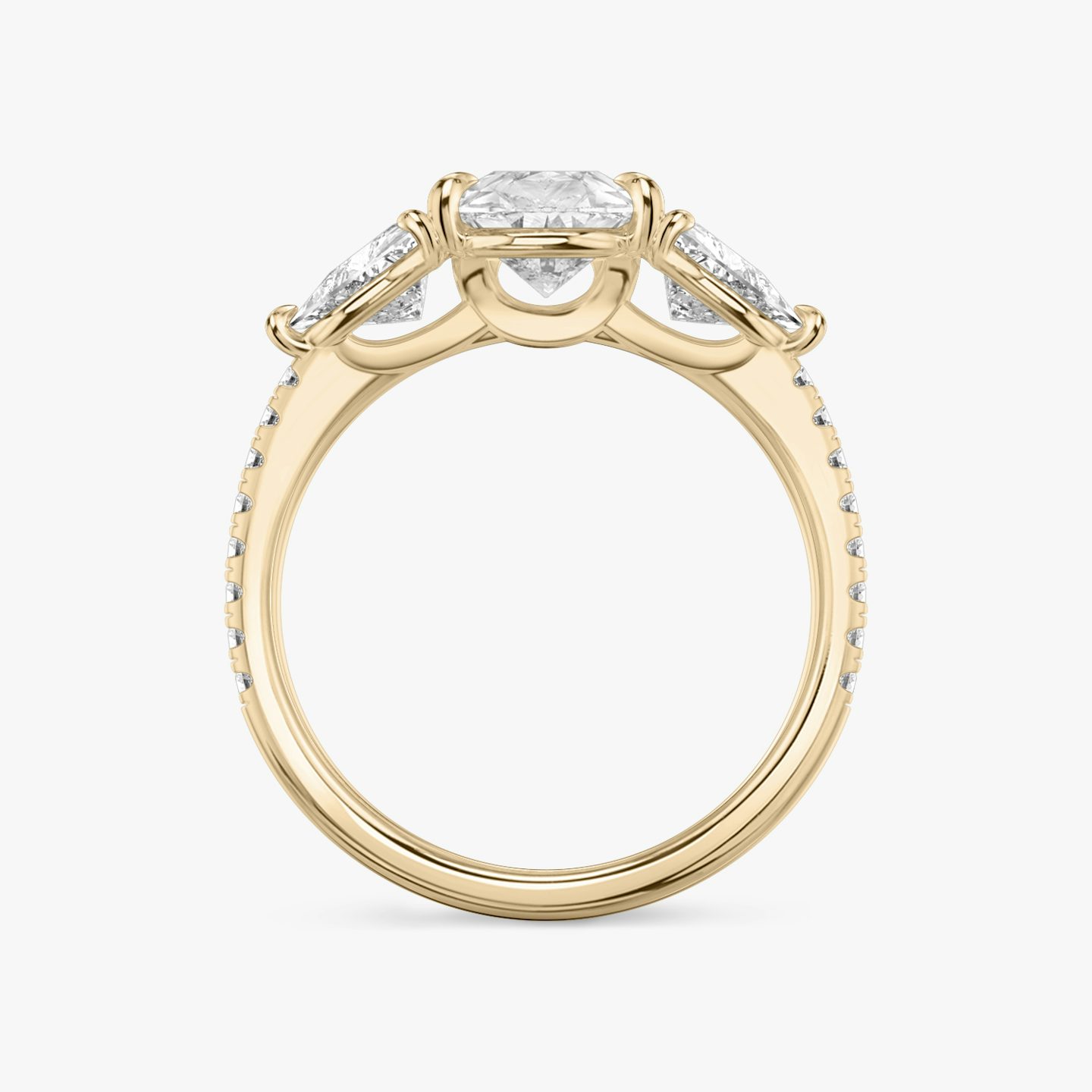 The Three Stone | Pear | 14k | Rose Gold | bandAccent: Pavé | sideStoneCarat: 0.50ct | sideStoneShape: Trillion | diamondOrientation: vertical | caratWeight: other