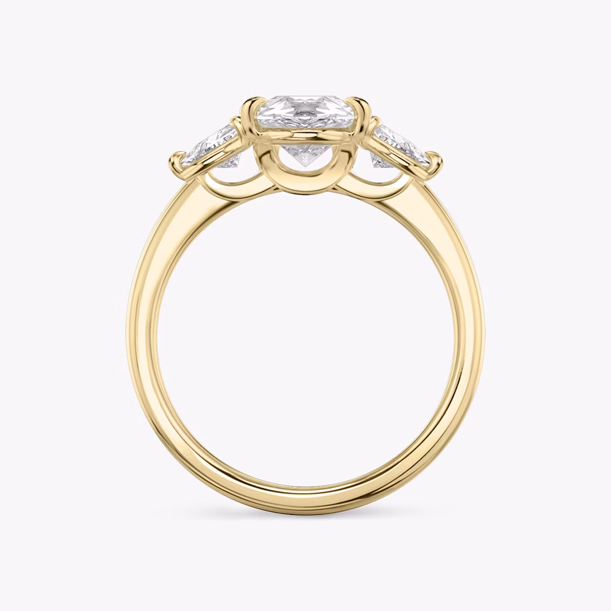 The Three Stone | Pear | 18k | Yellow Gold | bandAccent: Plain | sideStoneCarat: 0.25ct | sideStoneShape: Trillion | diamondOrientation: vertical | caratWeight: other