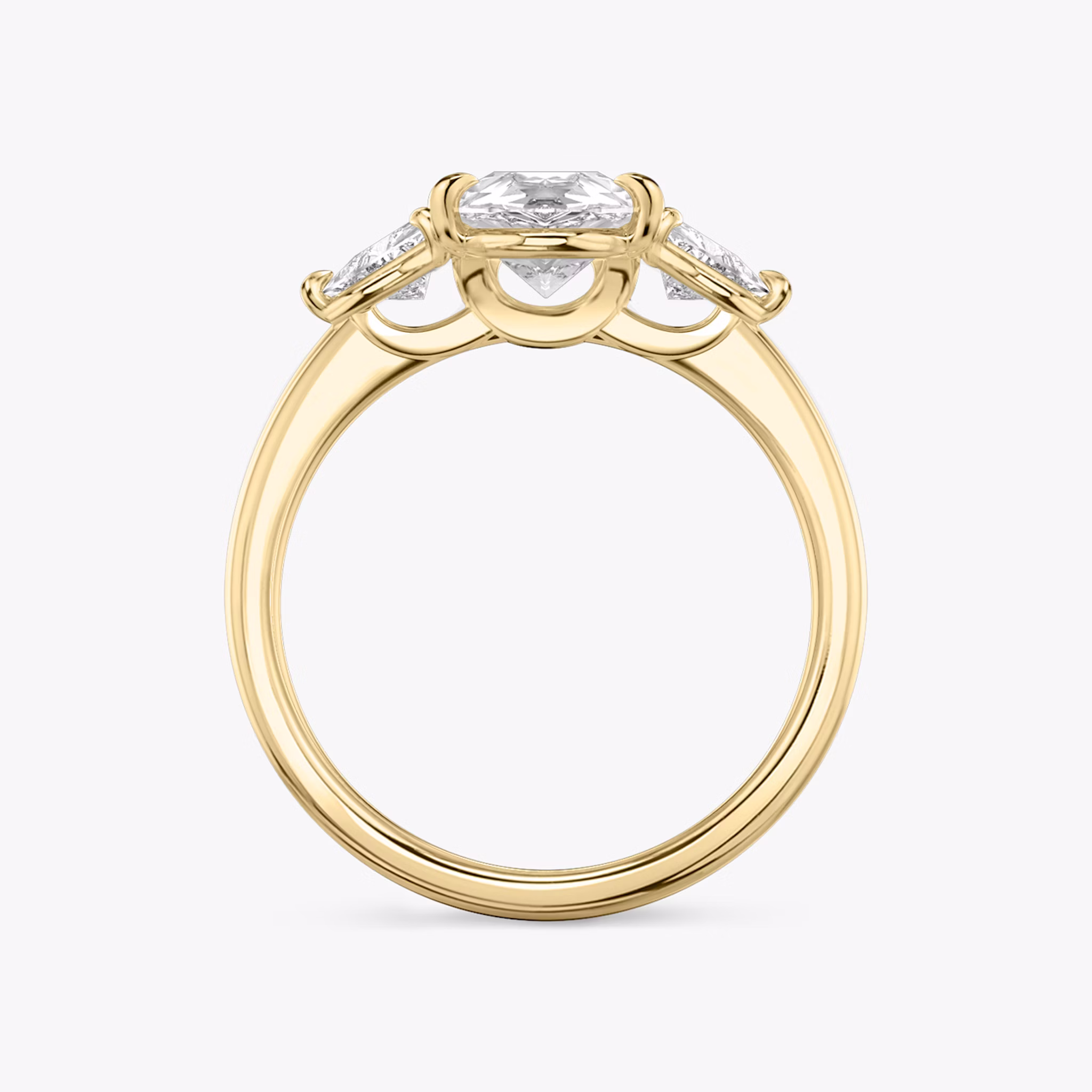 The Three Stone | Pear | 18k | Yellow Gold | bandAccent: Plain | sideStoneCarat: 0.25ct | sideStoneShape: Trillion | diamondOrientation: vertical | caratWeight: other