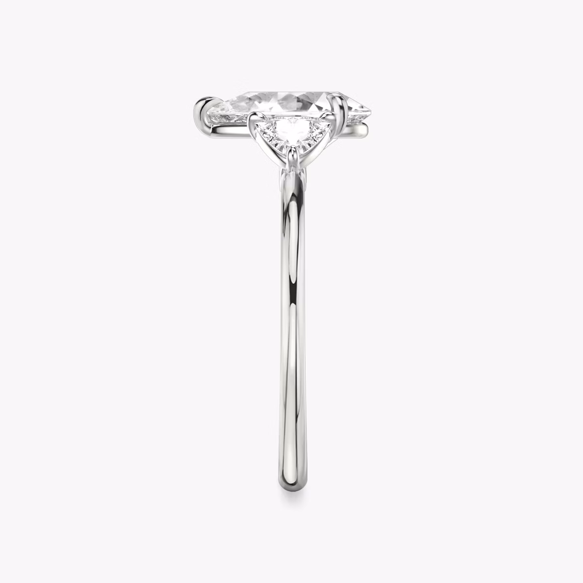 The Three Stone | Pear | 18k | White Gold | bandAccent: Plain | sideStoneCarat: 0.25ct | sideStoneShape: Trillion | diamondOrientation: vertical | caratWeight: other