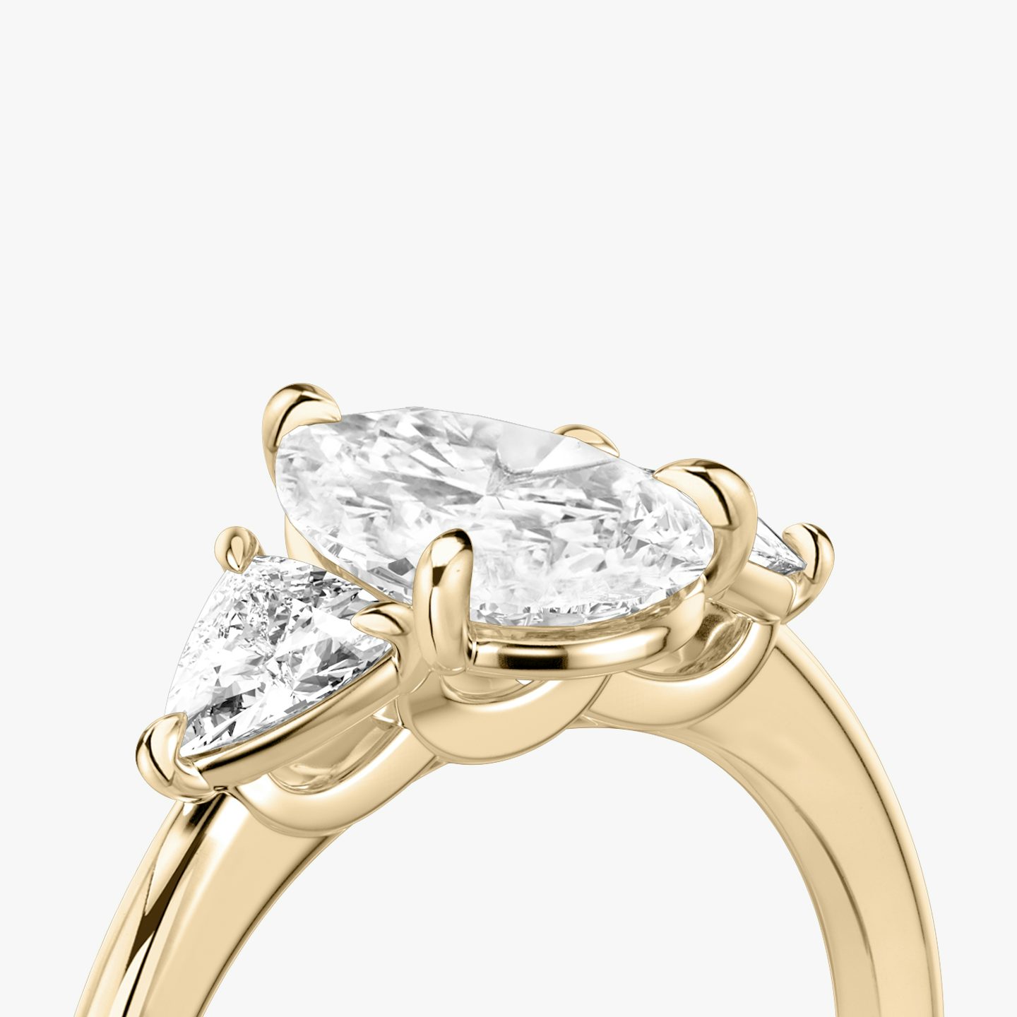 The Three Stone | Pear | 14k | Rose Gold | bandAccent: Plain | sideStoneCarat: 0.25ct | sideStoneShape: Trillion | diamondOrientation: vertical | caratWeight: other
