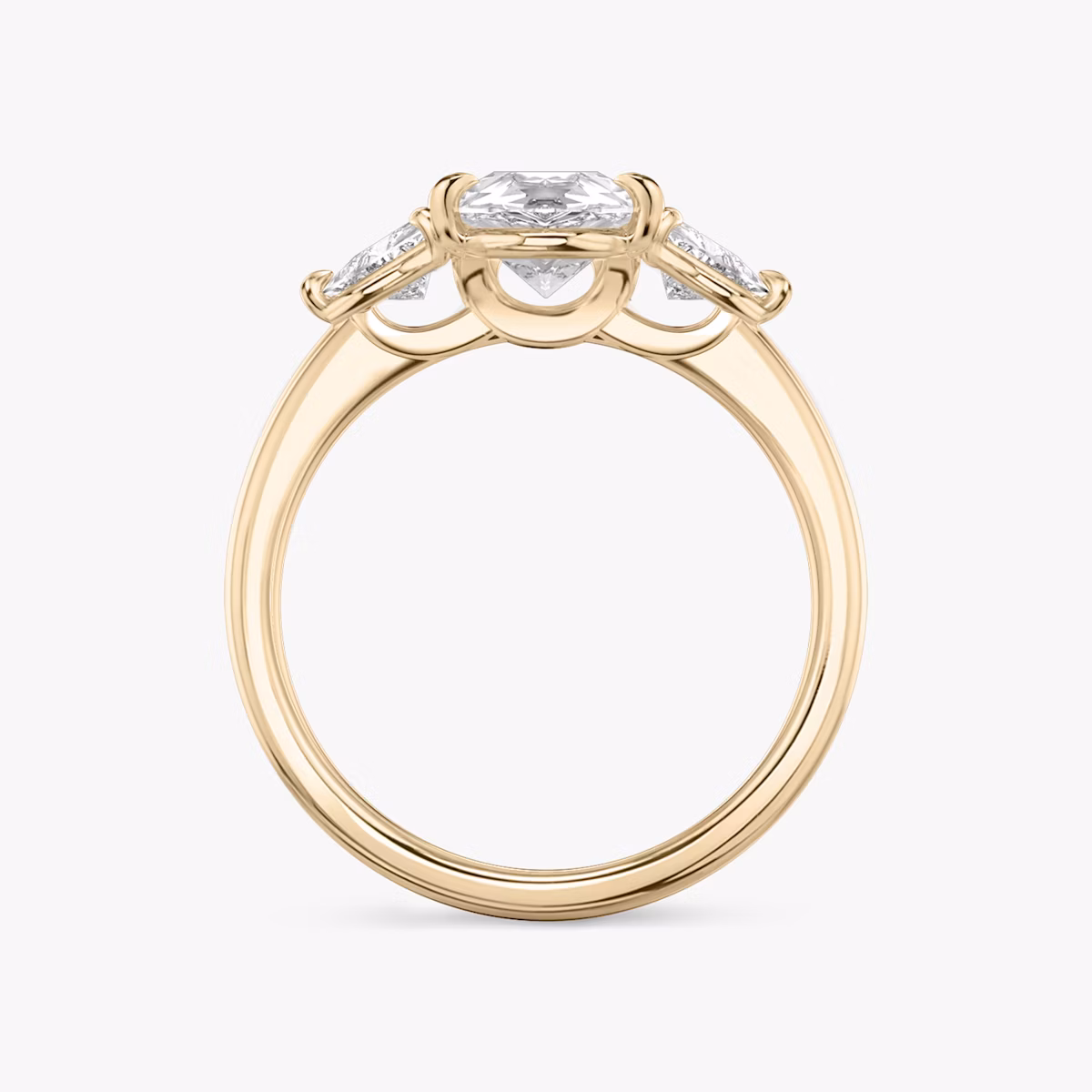 The Three Stone | Pear | 14k | Rose Gold | bandAccent: Plain | sideStoneCarat: 0.25ct | sideStoneShape: Trillion | diamondOrientation: vertical | caratWeight: other