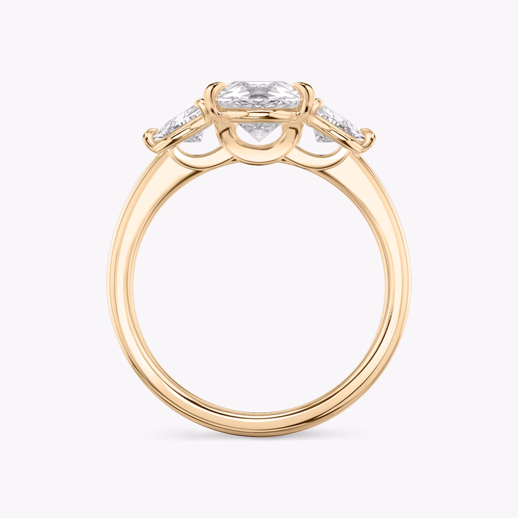 The Three Stone | Pear | 14k | Rose Gold | bandAccent: Plain | sideStoneCarat: 0.25ct | sideStoneShape: Trillion | diamondOrientation: vertical | caratWeight: other