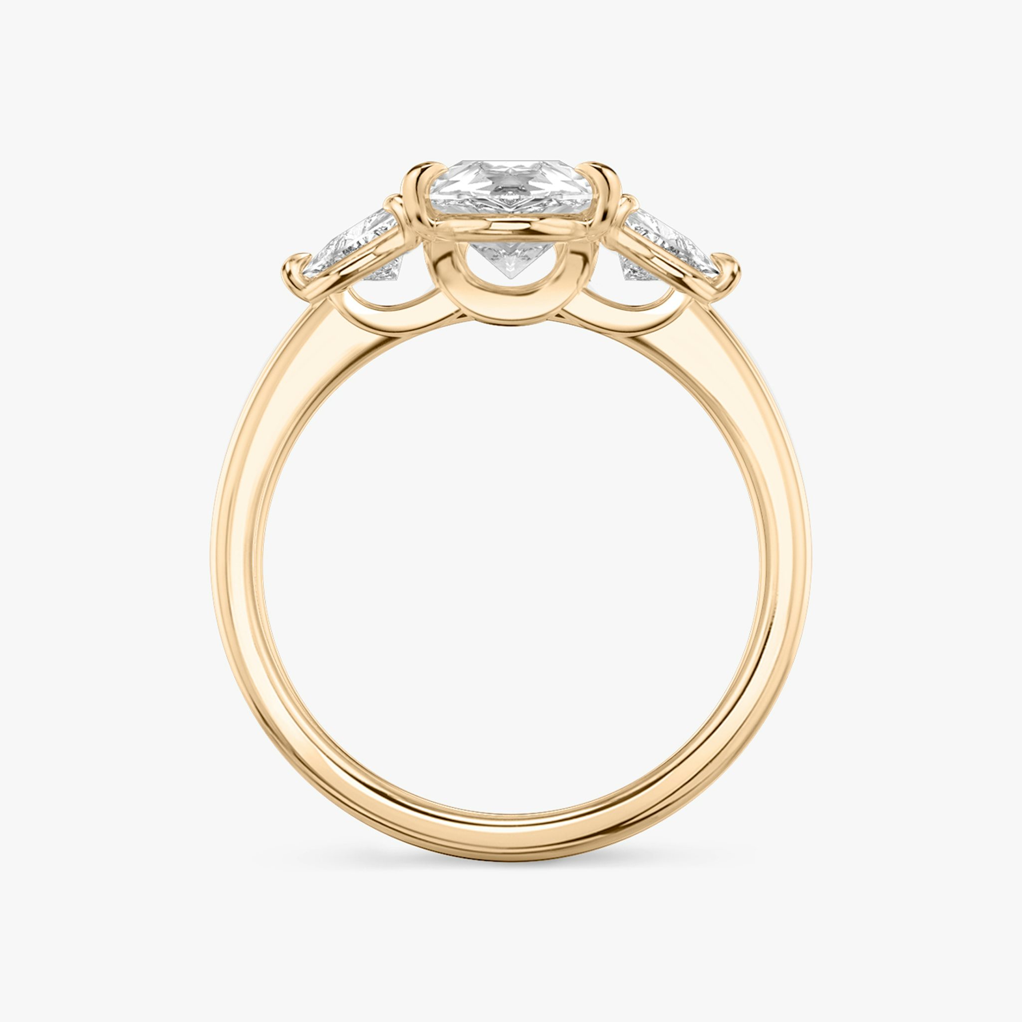 The Three Stone | Pear | 14k | Rose Gold | bandAccent: Plain | sideStoneCarat: 0.25ct | sideStoneShape: Trillion | diamondOrientation: vertical | caratWeight: other
