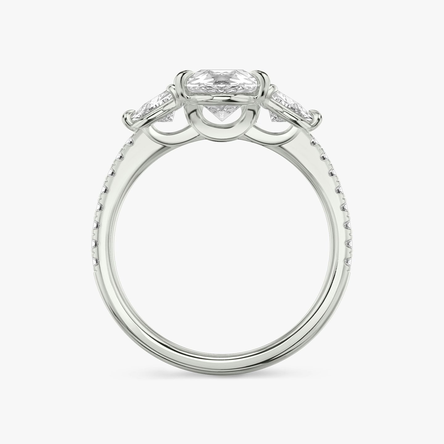 The Three Stone | Pear | 18k | White Gold | bandAccent: Pavé | sideStoneCarat: 0.25ct | sideStoneShape: Trillion | diamondOrientation: vertical | caratWeight: other