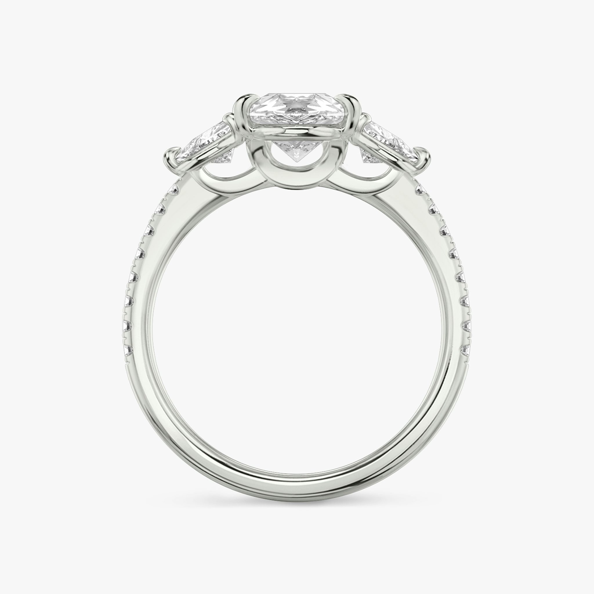 The Three Stone | Pear | 18k | White Gold | bandAccent: Pavé | sideStoneCarat: 0.25ct | sideStoneShape: Trillion | diamondOrientation: vertical | caratWeight: other