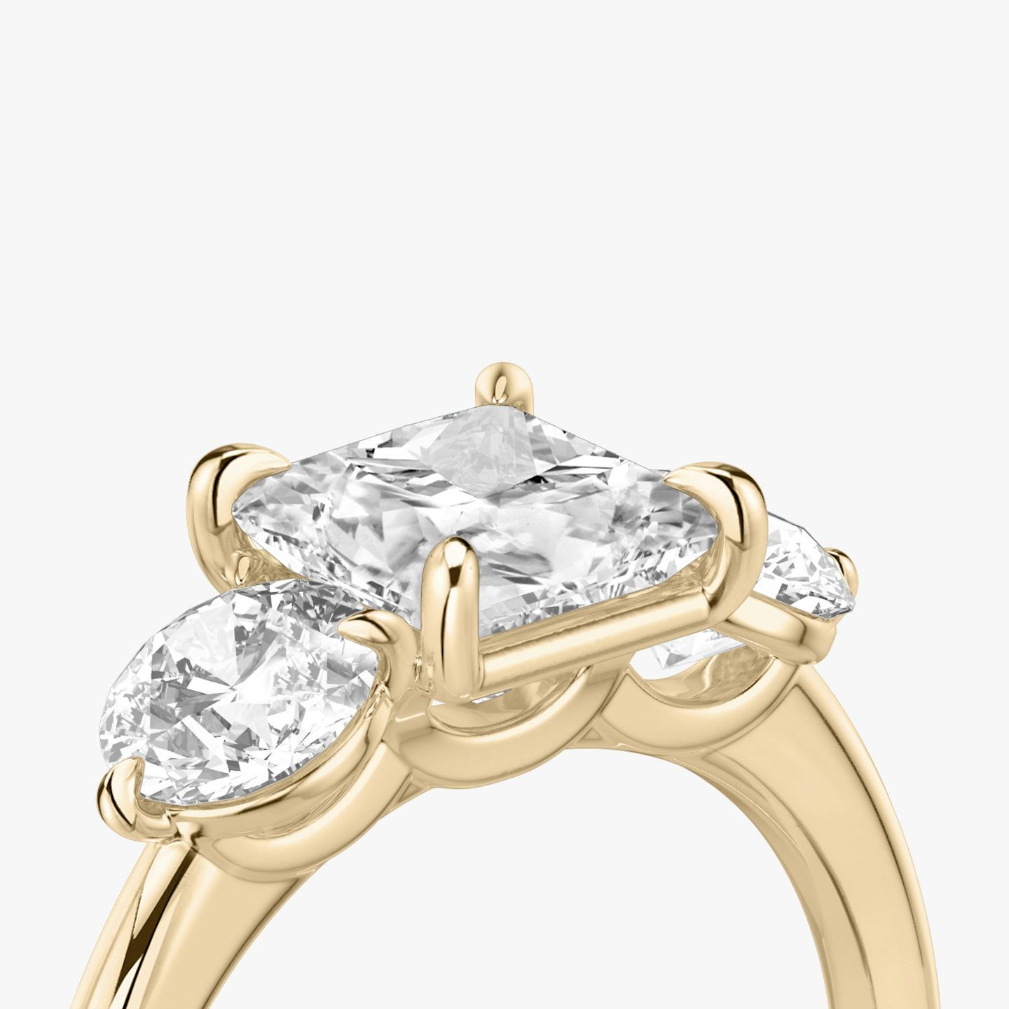 The Three Stone | Princess | 14k | Rose Gold | bandAccent: Plain | sideStoneCarat: 0.50ct | sideStoneShape: Round Brilliant | diamondOrientation: vertical | caratWeight: other