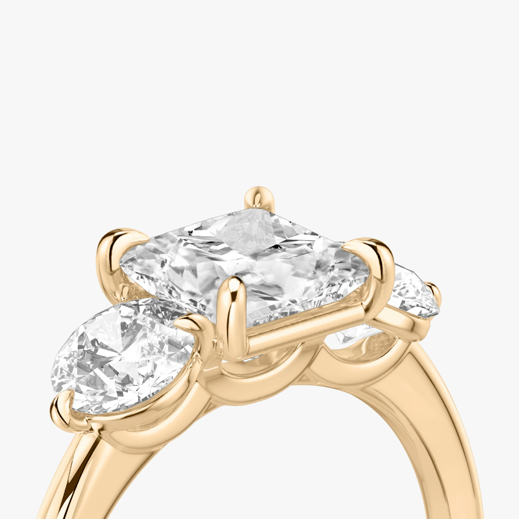 The Three Stone | Princess | 14k | Rose Gold | bandAccent: Plain | sideStoneCarat: 0.50ct | sideStoneShape: Round Brilliant | diamondOrientation: vertical | caratWeight: other