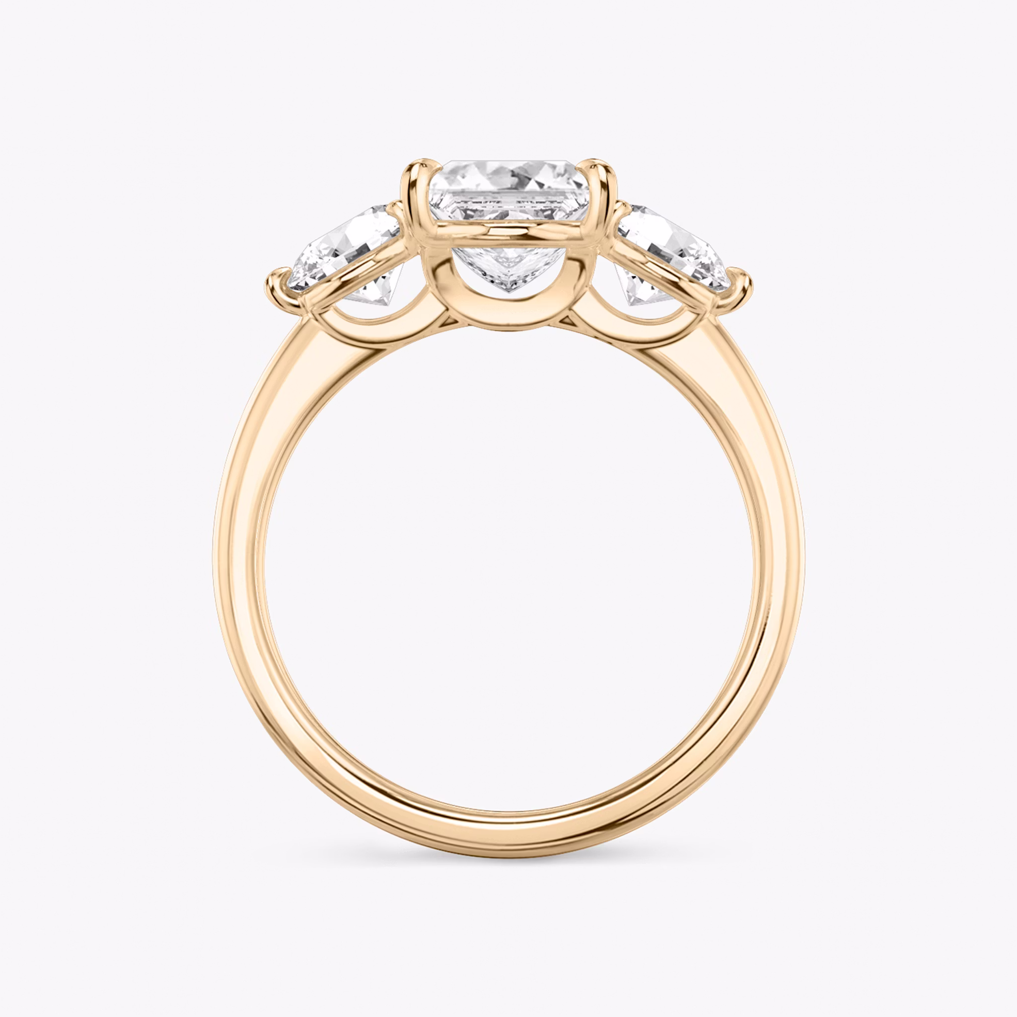 The Three Stone | Princess | 14k | Rose Gold | bandAccent: Plain | sideStoneCarat: 0.50ct | sideStoneShape: Round Brilliant | diamondOrientation: vertical | caratWeight: other
