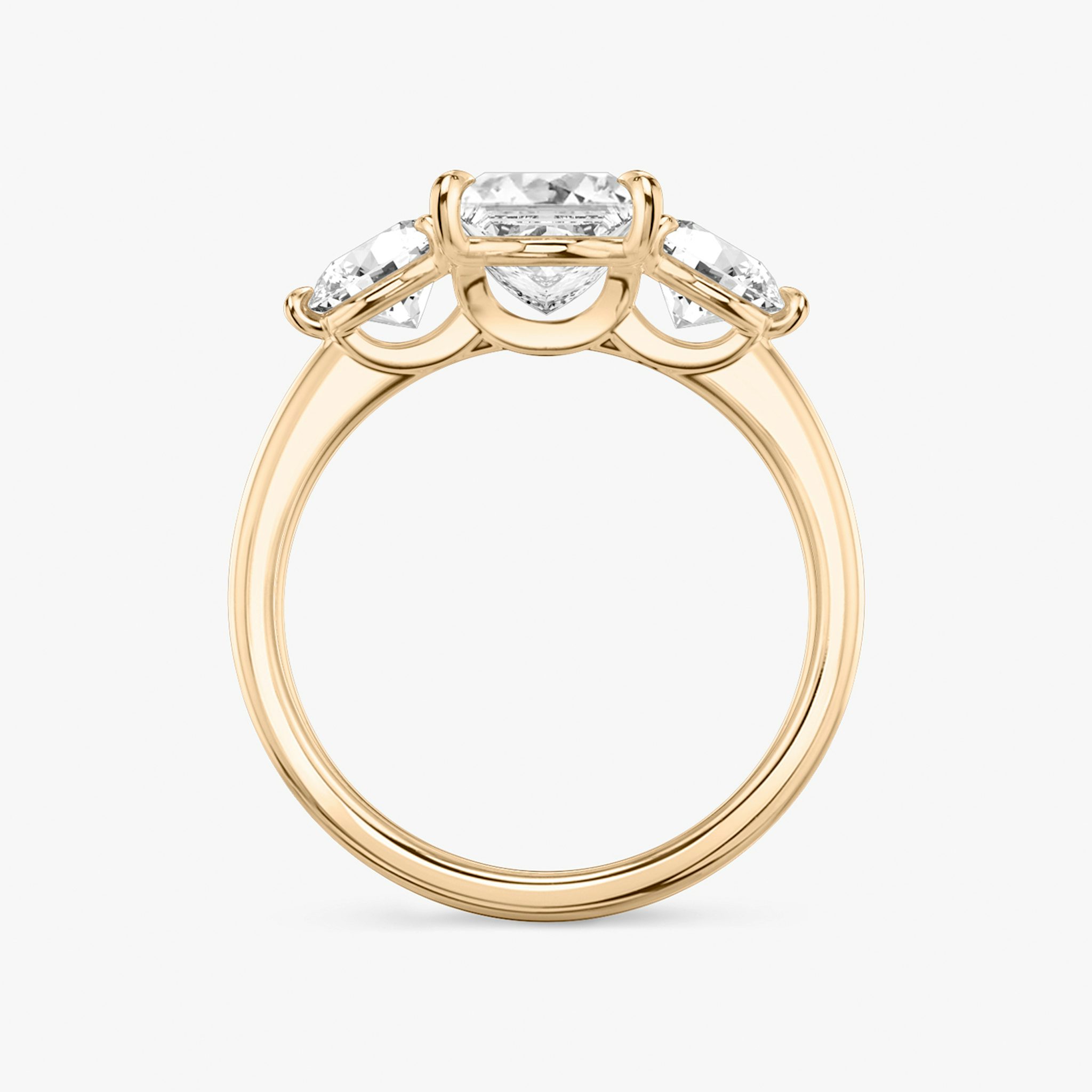 The Three Stone | Princess | 14k | Rose Gold | bandAccent: Plain | sideStoneCarat: 0.50ct | sideStoneShape: Round Brilliant | diamondOrientation: vertical | caratWeight: other