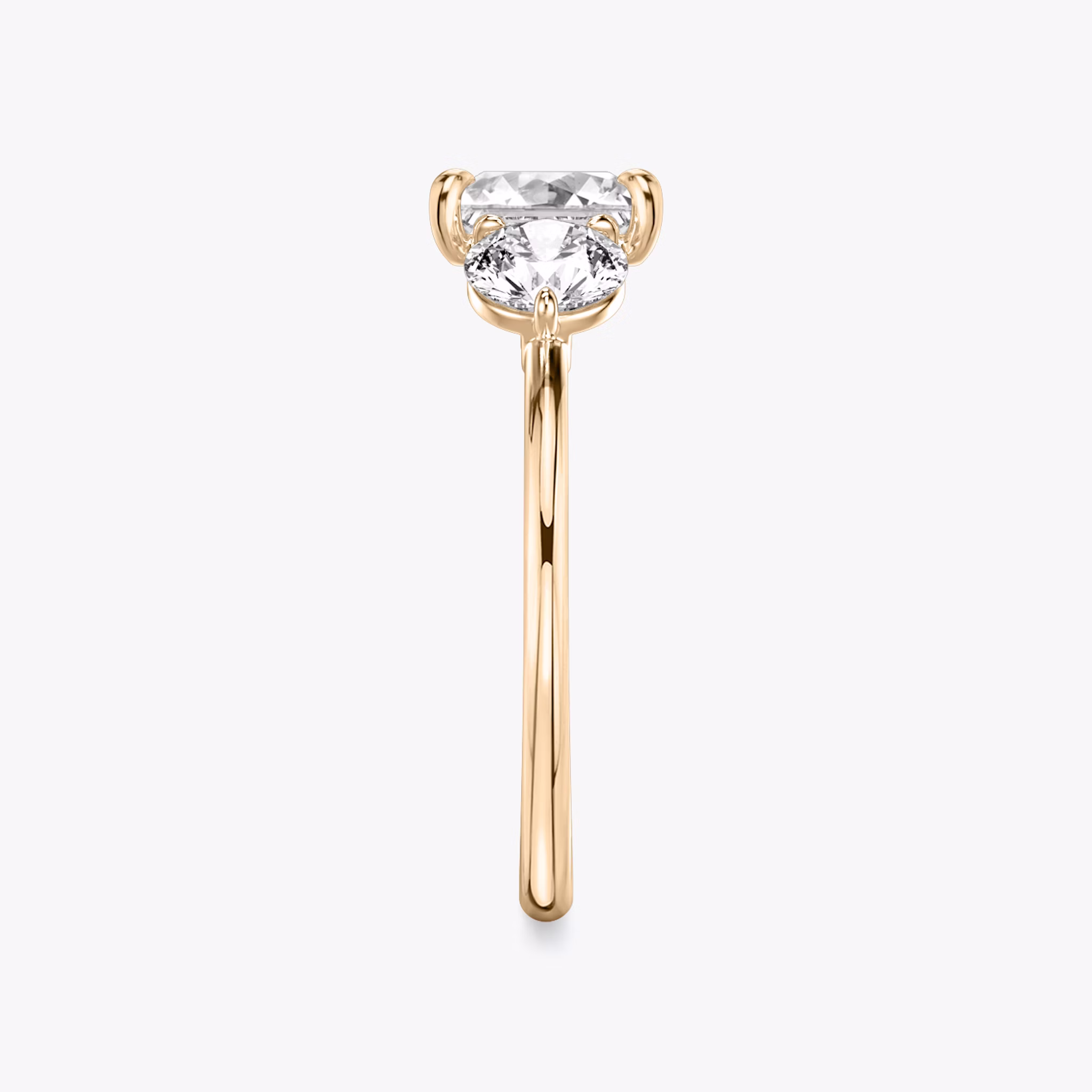 The Three Stone | Princess | 14k | Rose Gold | bandAccent: Plain | sideStoneCarat: 0.50ct | sideStoneShape: Round Brilliant | diamondOrientation: vertical | caratWeight: other
