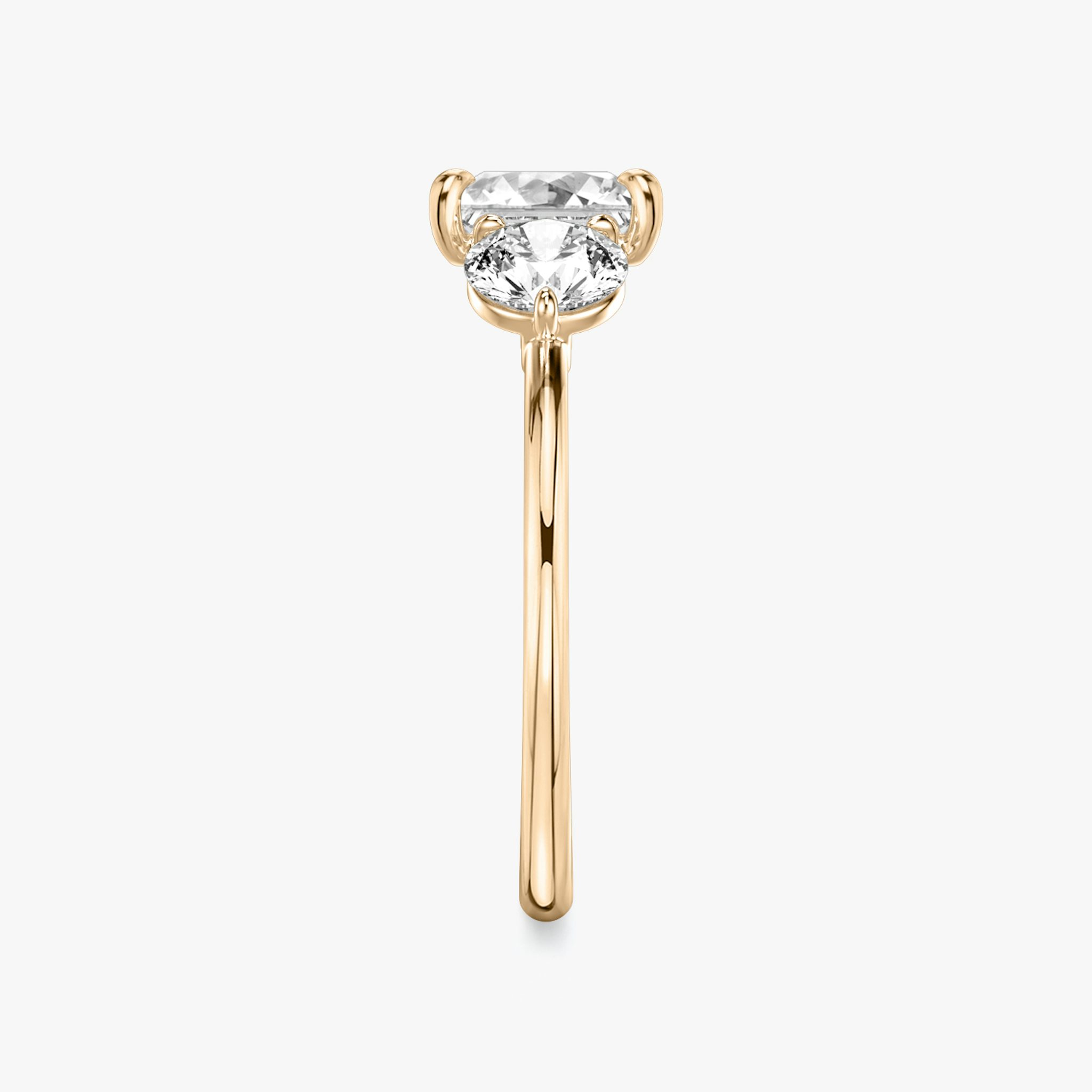 The Three Stone | Princess | 14k | Rose Gold | bandAccent: Plain | sideStoneCarat: 0.50ct | sideStoneShape: Round Brilliant | diamondOrientation: vertical | caratWeight: other