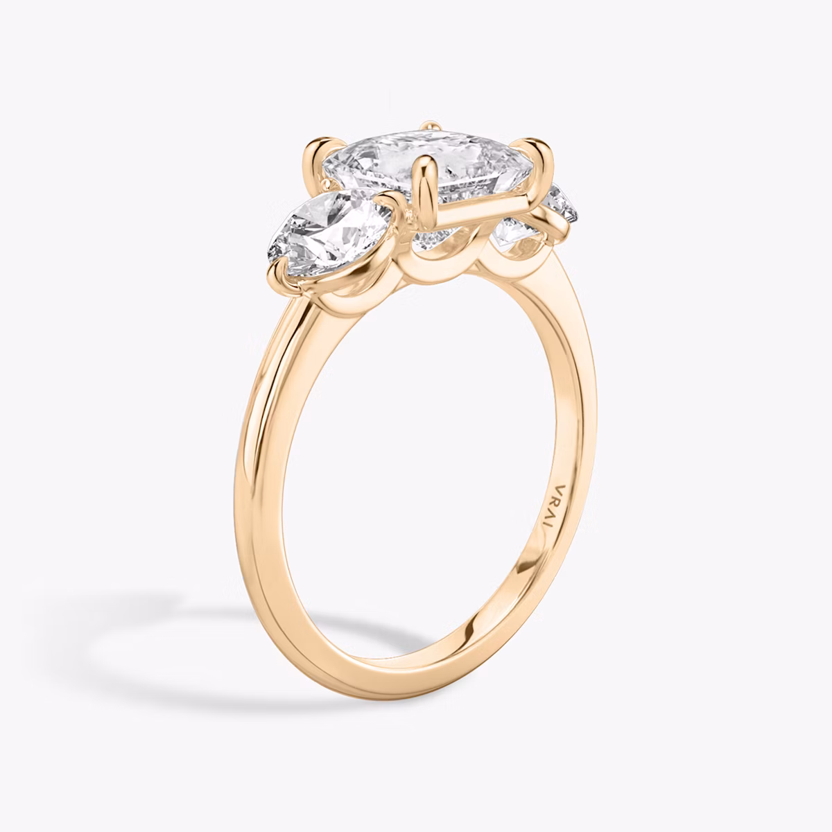 The Three Stone | Princess | 14k | Rose Gold | bandAccent: Plain | sideStoneCarat: 0.50ct | sideStoneShape: Round Brilliant | diamondOrientation: vertical | caratWeight: other