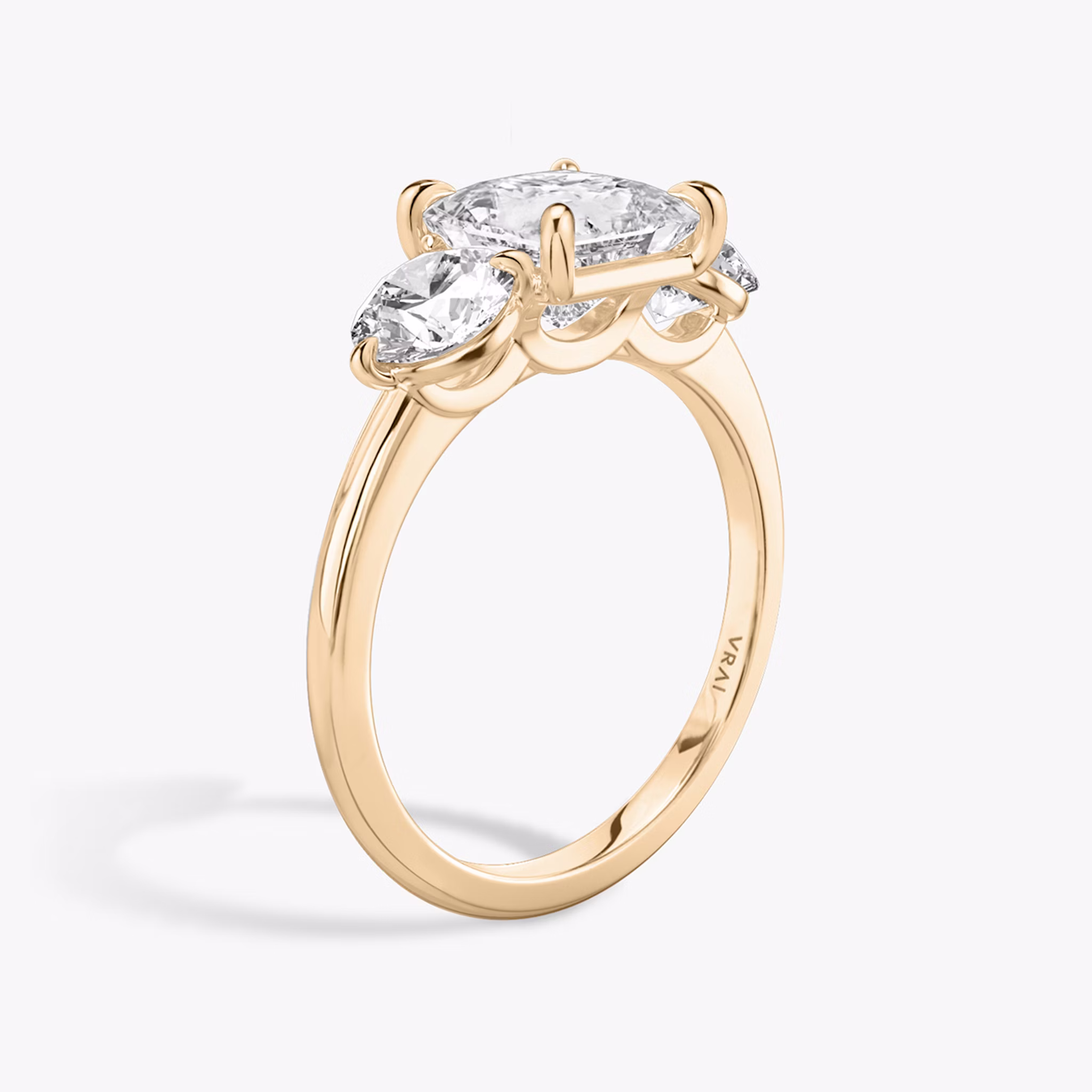The Three Stone | Princess | 14k | Rose Gold | bandAccent: Plain | sideStoneCarat: 0.50ct | sideStoneShape: Round Brilliant | diamondOrientation: vertical | caratWeight: other