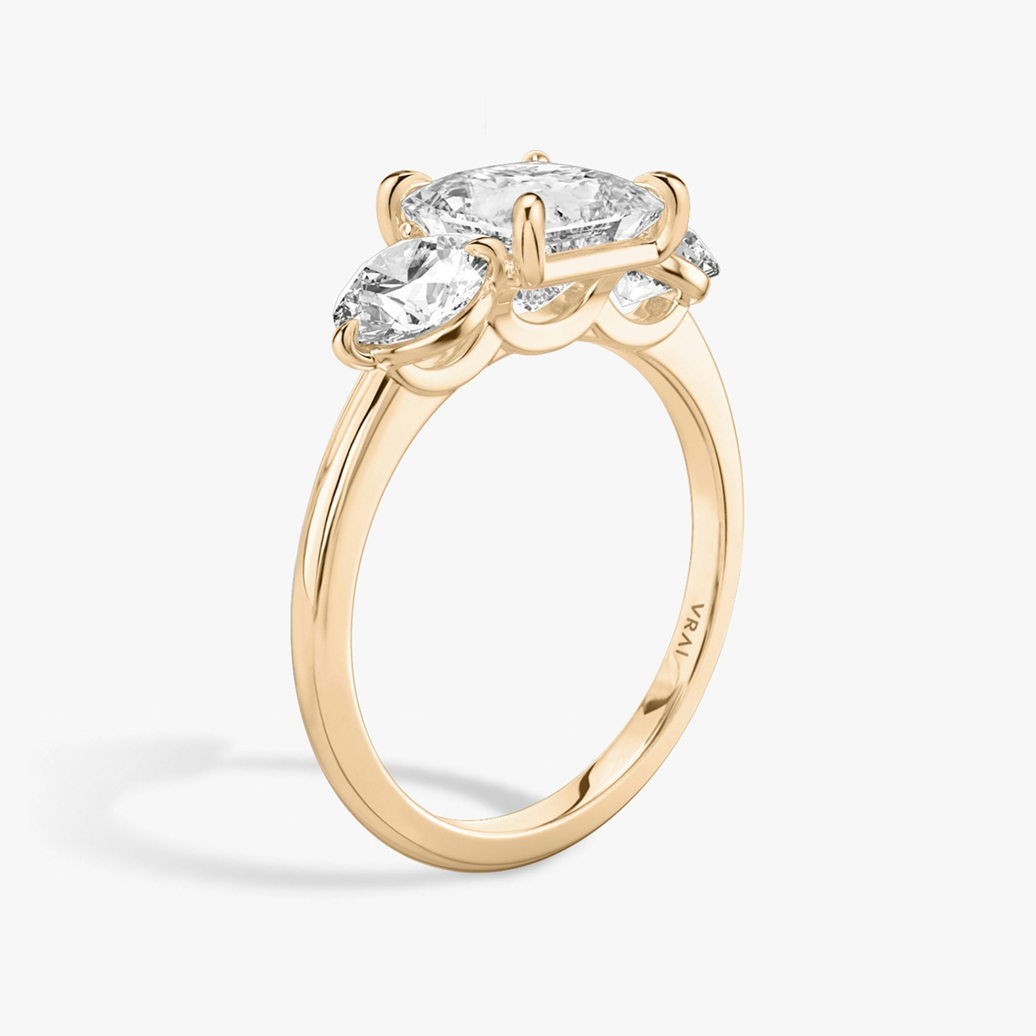 The Three Stone | Princess | 14k | Rose Gold | bandAccent: Plain | sideStoneCarat: 0.50ct | sideStoneShape: Round Brilliant | diamondOrientation: vertical | caratWeight: other
