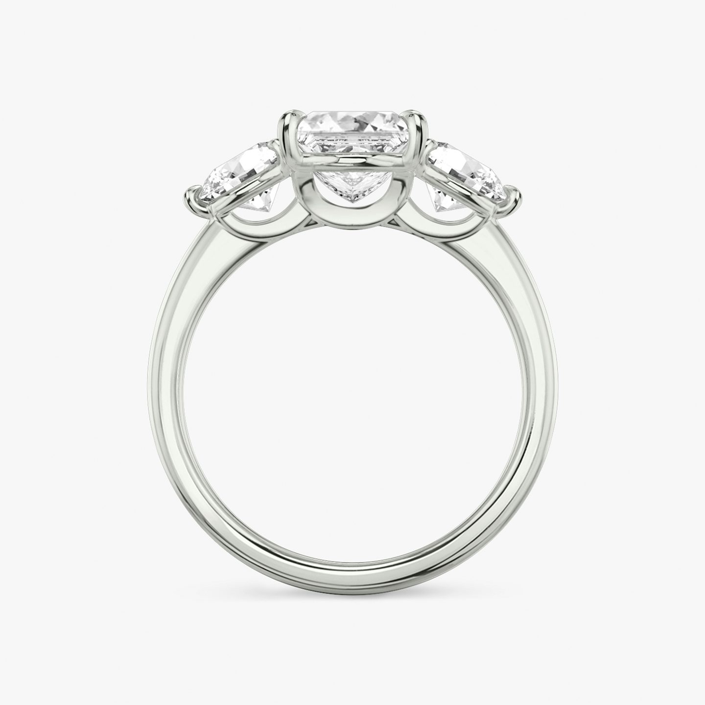 The Three Stone | Princess | Platinum | bandAccent: Plain | sideStoneCarat: 0.50ct | sideStoneShape: Round Brilliant | diamondOrientation: vertical | caratWeight: other