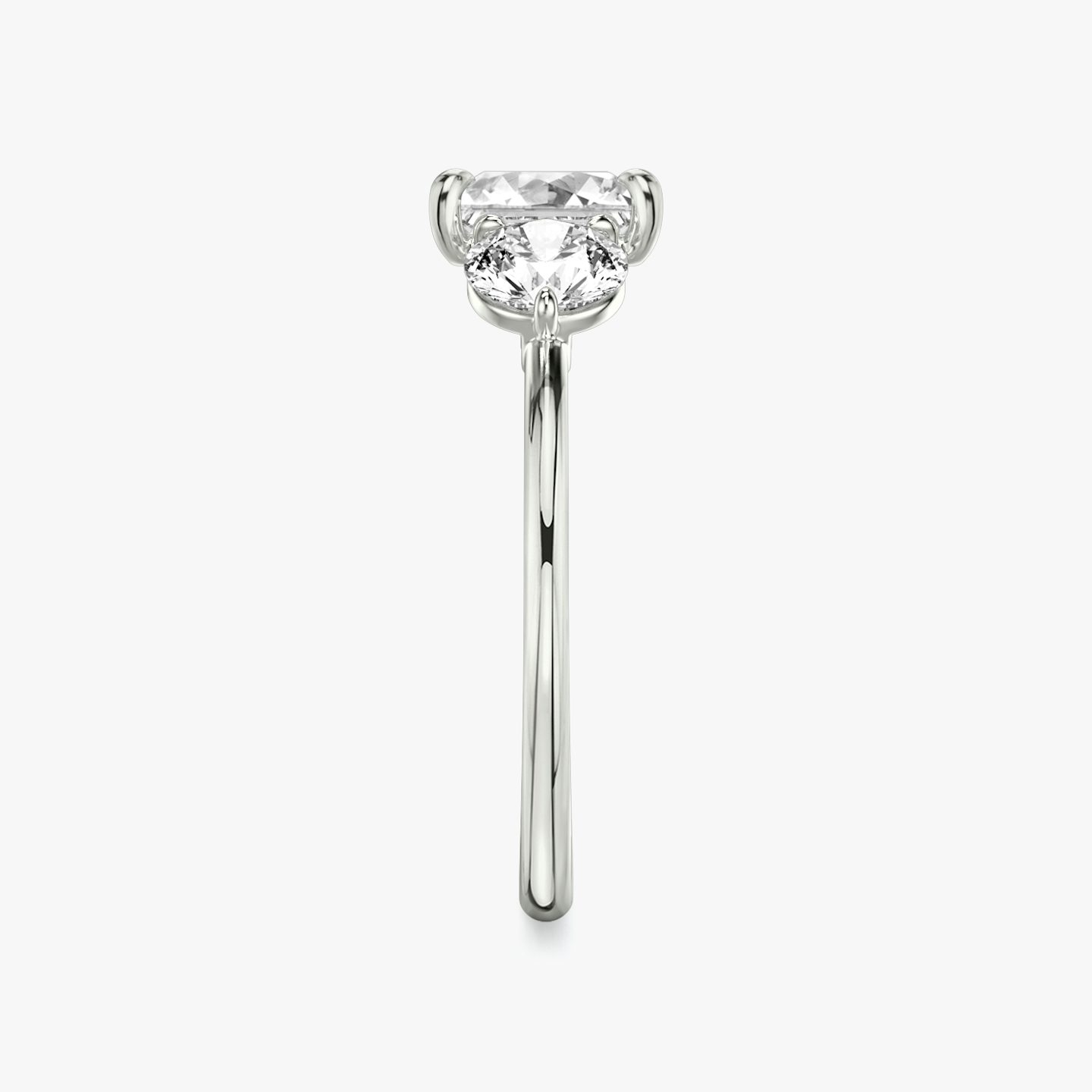 The Three Stone | Princess | Platinum | bandAccent: Plain | sideStoneCarat: 0.50ct | sideStoneShape: Round Brilliant | diamondOrientation: vertical | caratWeight: other