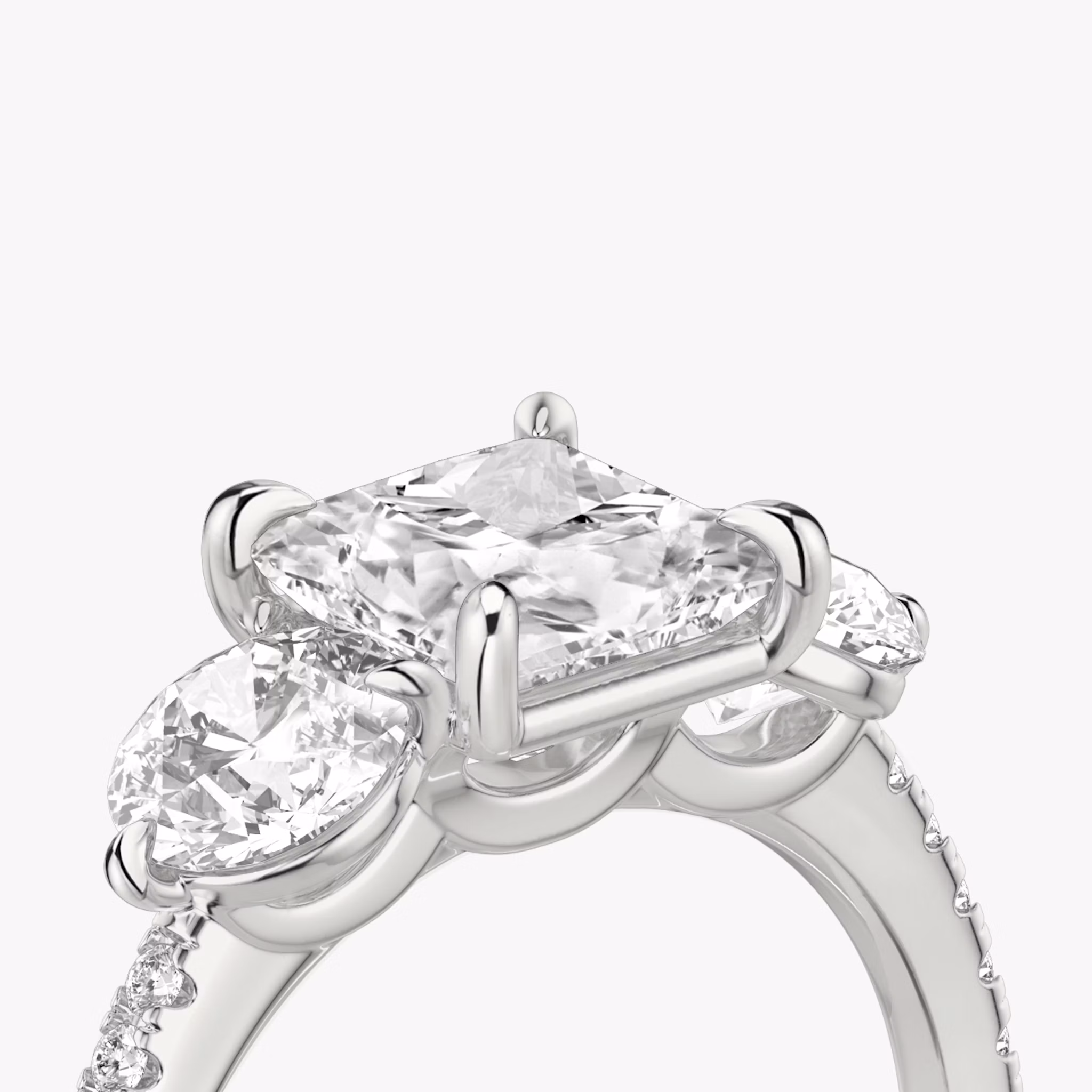 three stone princess round brilliant 0 50ct pave white gold detail view