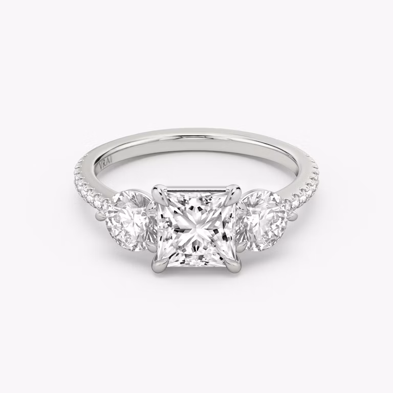 three stone princess round brilliant 0 50ct pave white gold