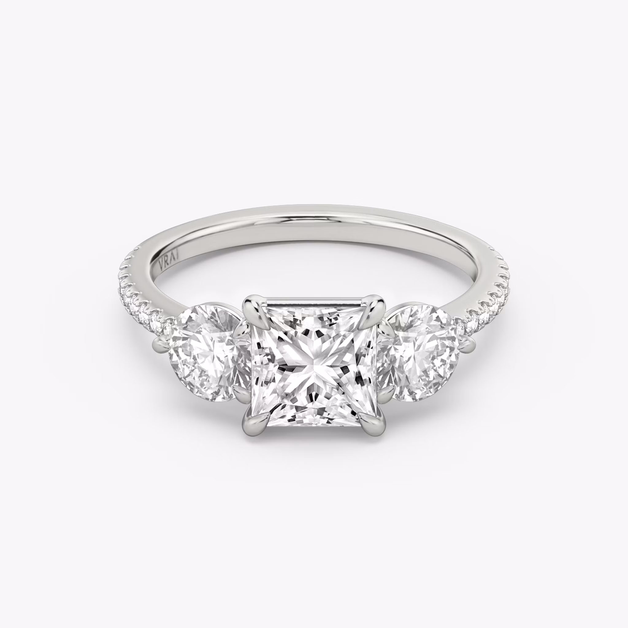 three stone princess round brilliant 0 50ct pave white gold