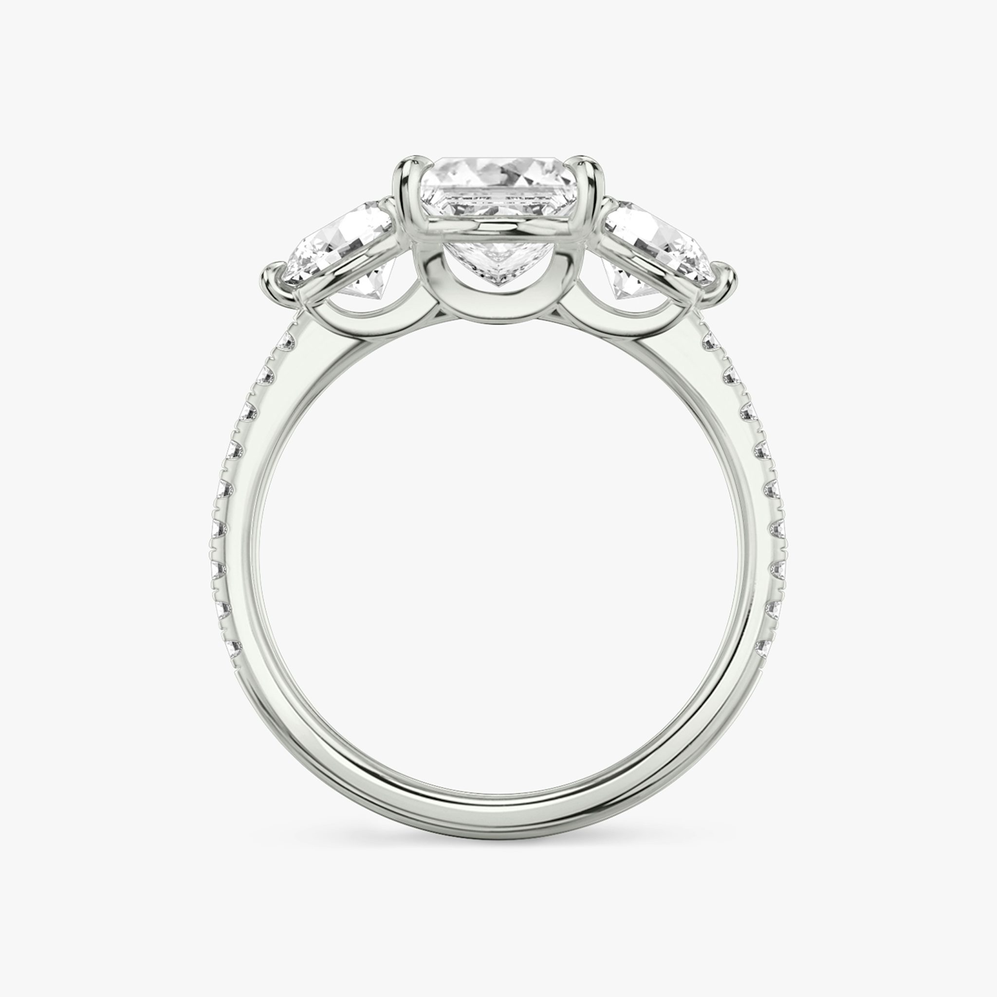 three stone princess round brilliant 0 50ct pave white gold profile view