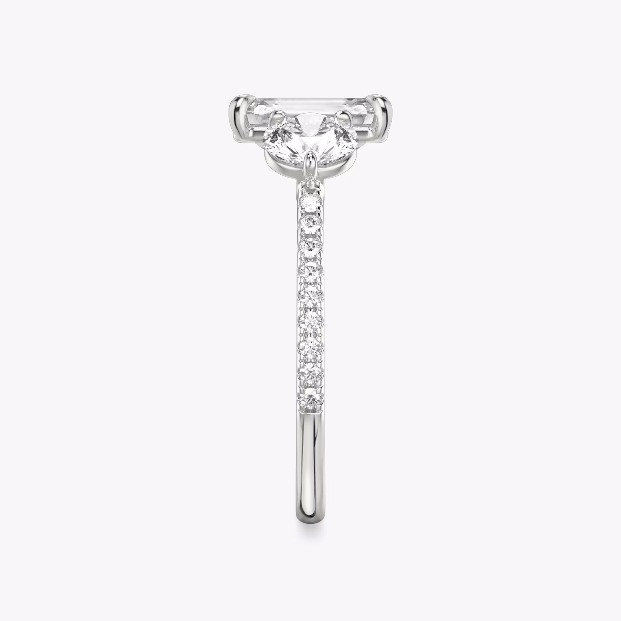 three stone princess round brilliant 0 50ct pave white gold side view