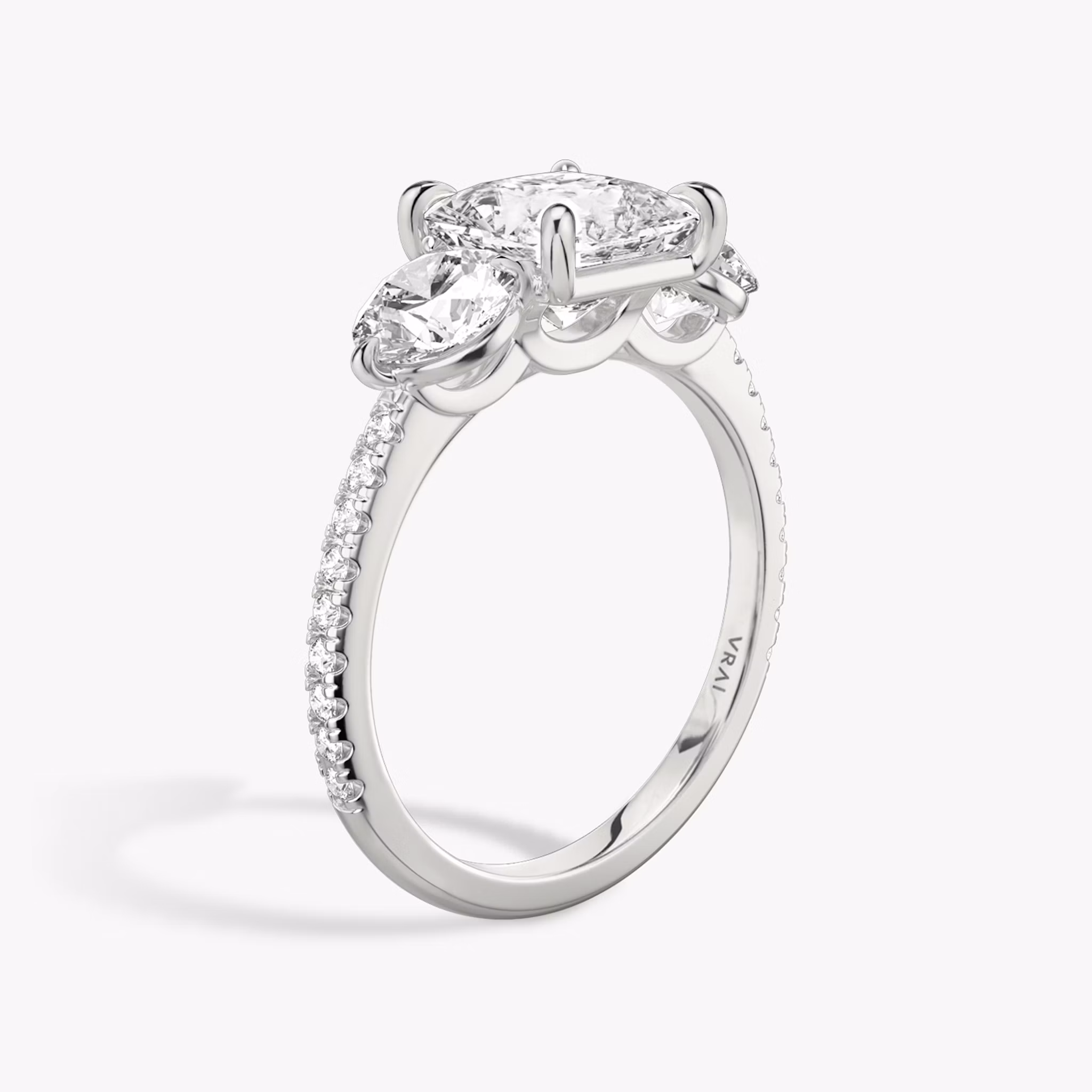 three stone princess round brilliant 0 50ct pave white gold upright view