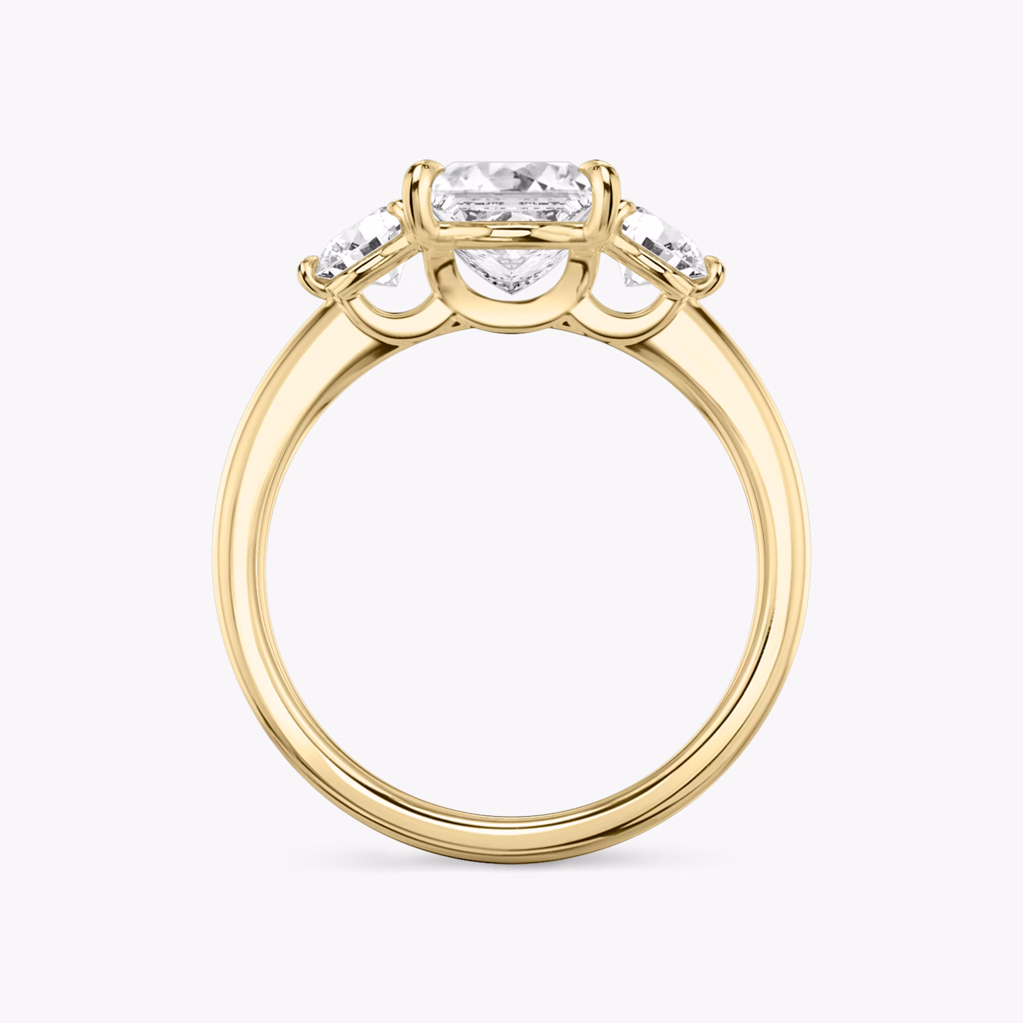 The Three Stone | Princess | 18k | Yellow Gold | bandAccent: Plain | sideStoneCarat: 0.25ct | sideStoneShape: Round Brilliant | diamondOrientation: vertical | caratWeight: other