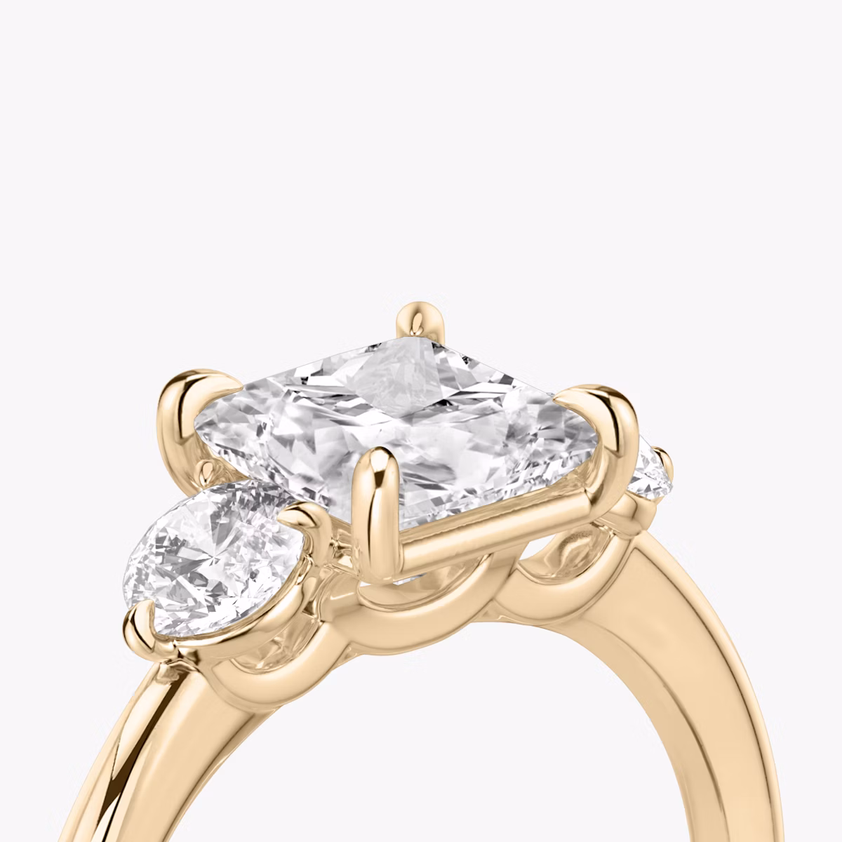 The Three Stone | Princess | 14k | Rose Gold | bandAccent: Plain | sideStoneCarat: 0.25ct | sideStoneShape: Round Brilliant | diamondOrientation: vertical | caratWeight: other